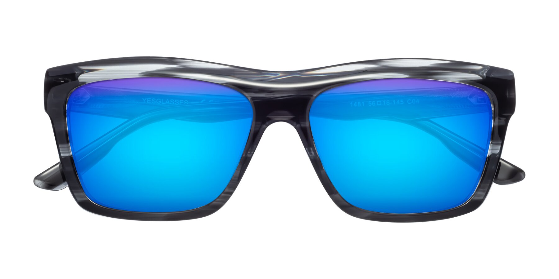 Folded Front of 1481 in Stripe with Blue Mirrored Lenses