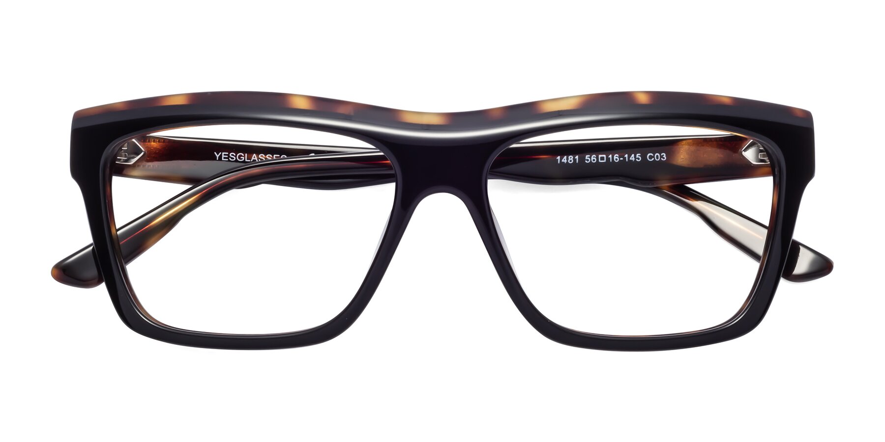 Folded Front of 1481 in Tortoise with Clear Eyeglass Lenses
