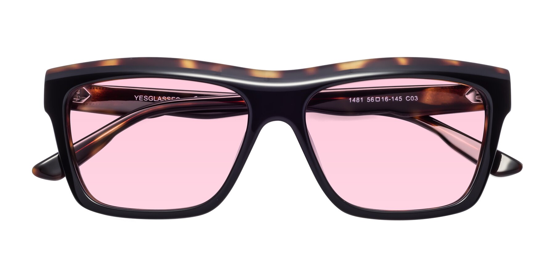 Folded Front of 1481 in Tortoise with Light Pink Tinted Lenses