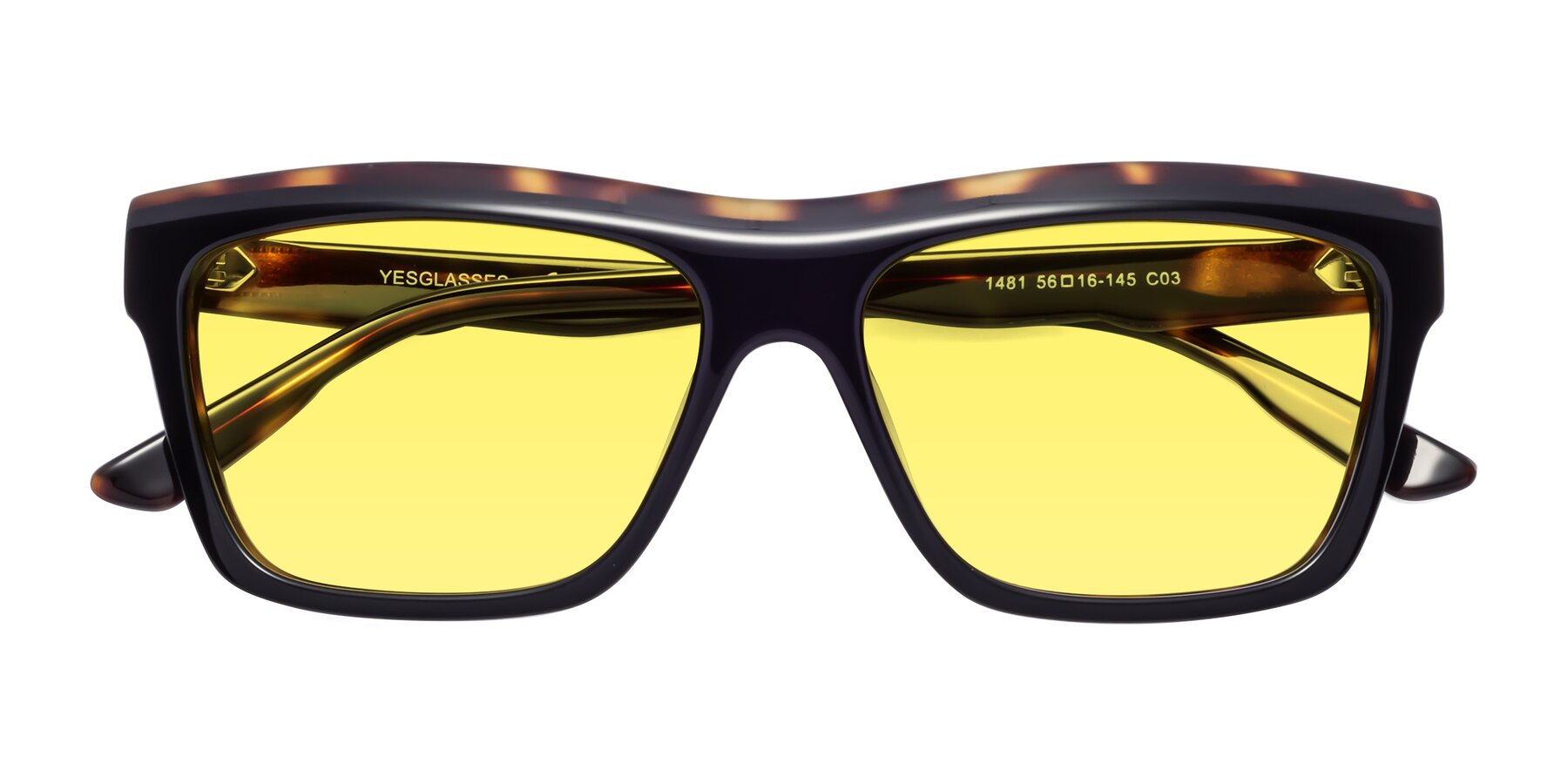 Folded Front of 1481 in Tortoise with Medium Yellow Tinted Lenses