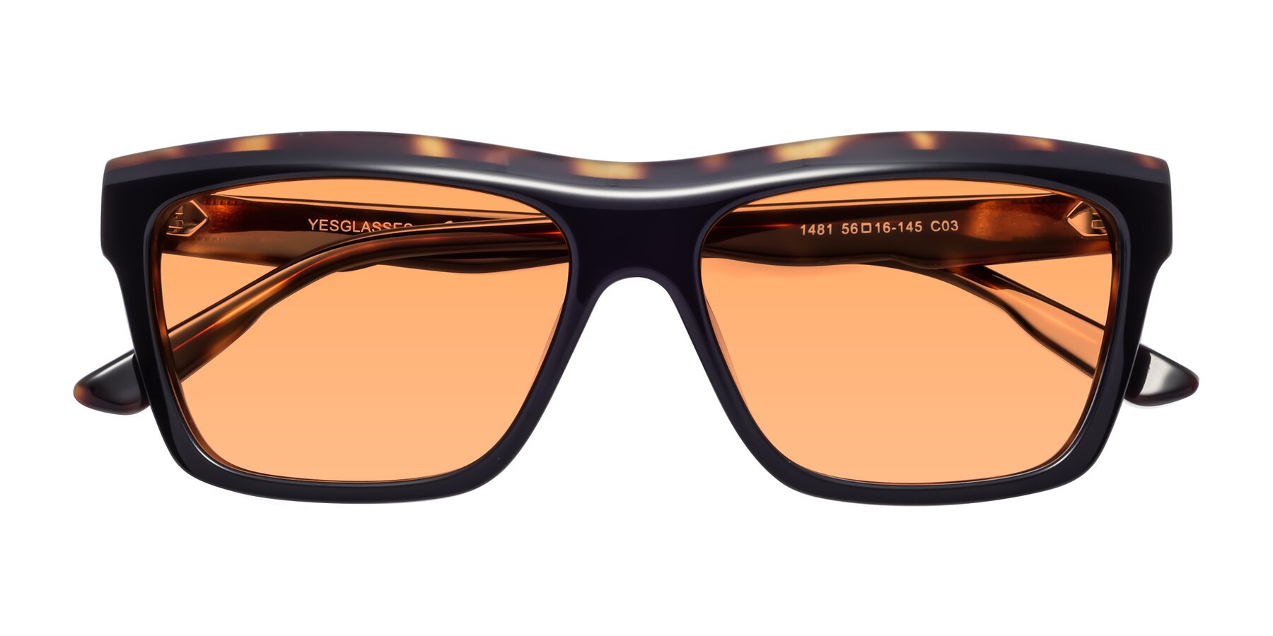 Folded Front of 1481 in Tortoise with Medium Orange Tinted Lenses