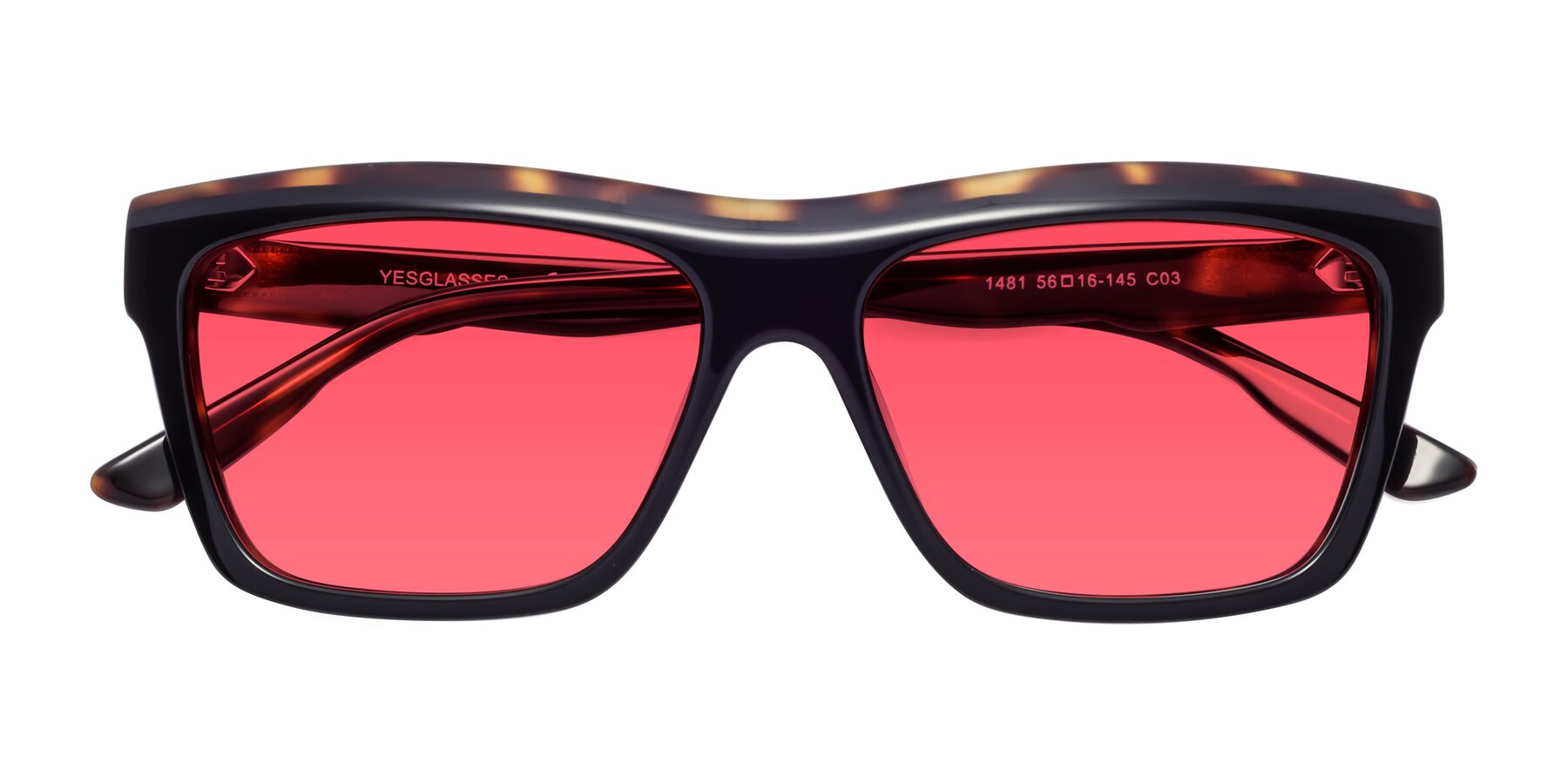 Folded Front of 1481 in Tortoise with Red Tinted Lenses