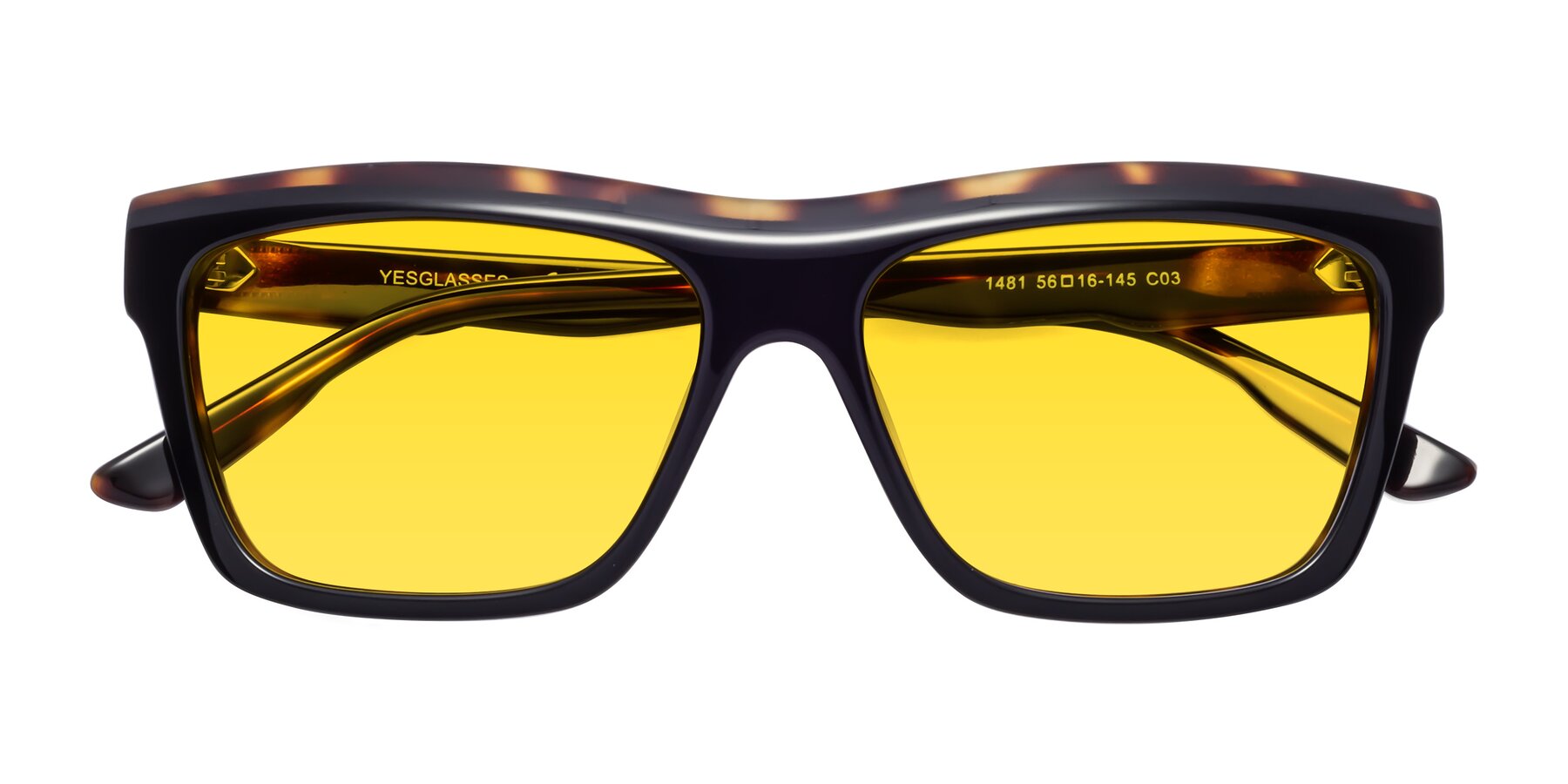 Folded Front of 1481 in Tortoise with Yellow Tinted Lenses