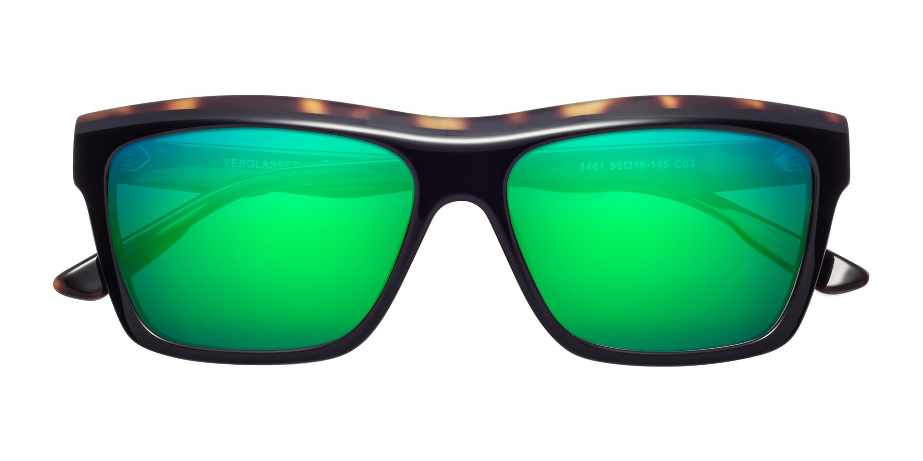 Folded Front of 1481 in Tortoise with Green Mirrored Lenses