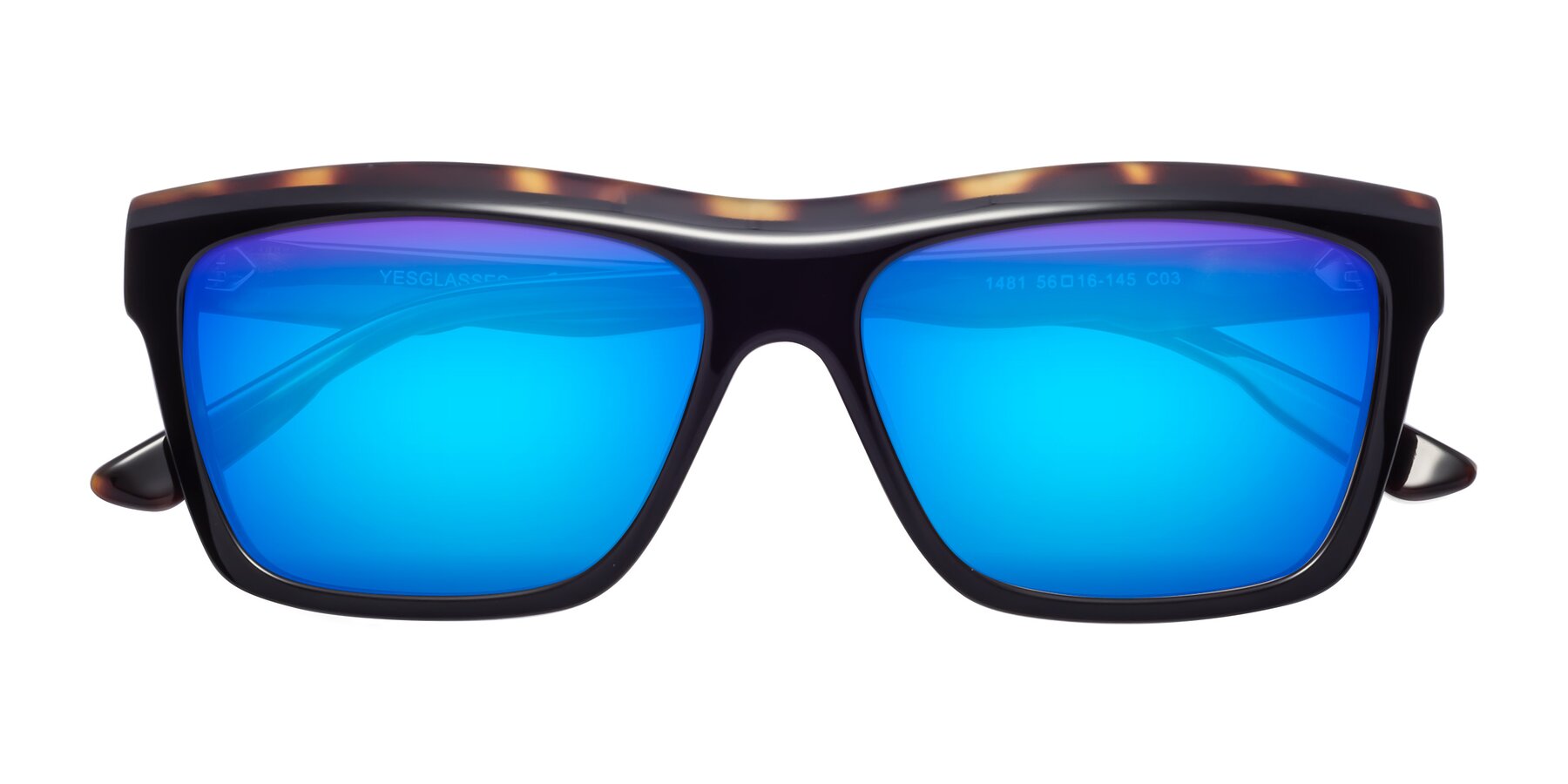 Folded Front of 1481 in Tortoise with Blue Mirrored Lenses