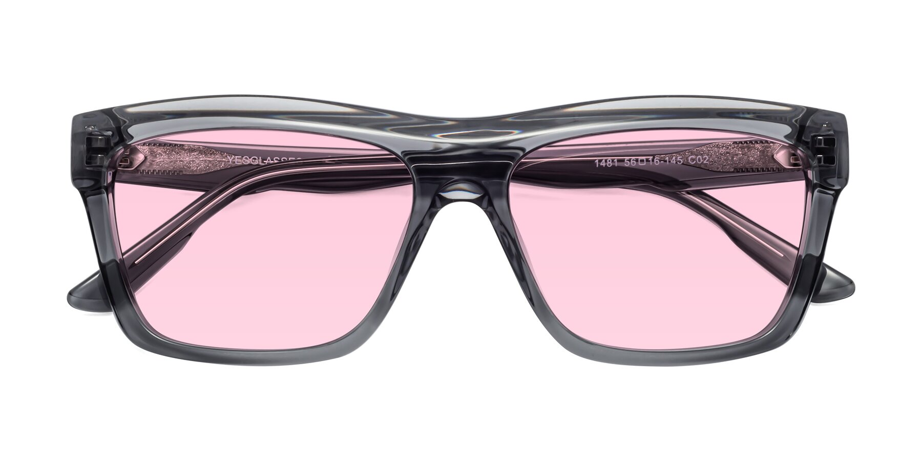 Folded Front of 1481 in Stripe Gray with Light Pink Tinted Lenses