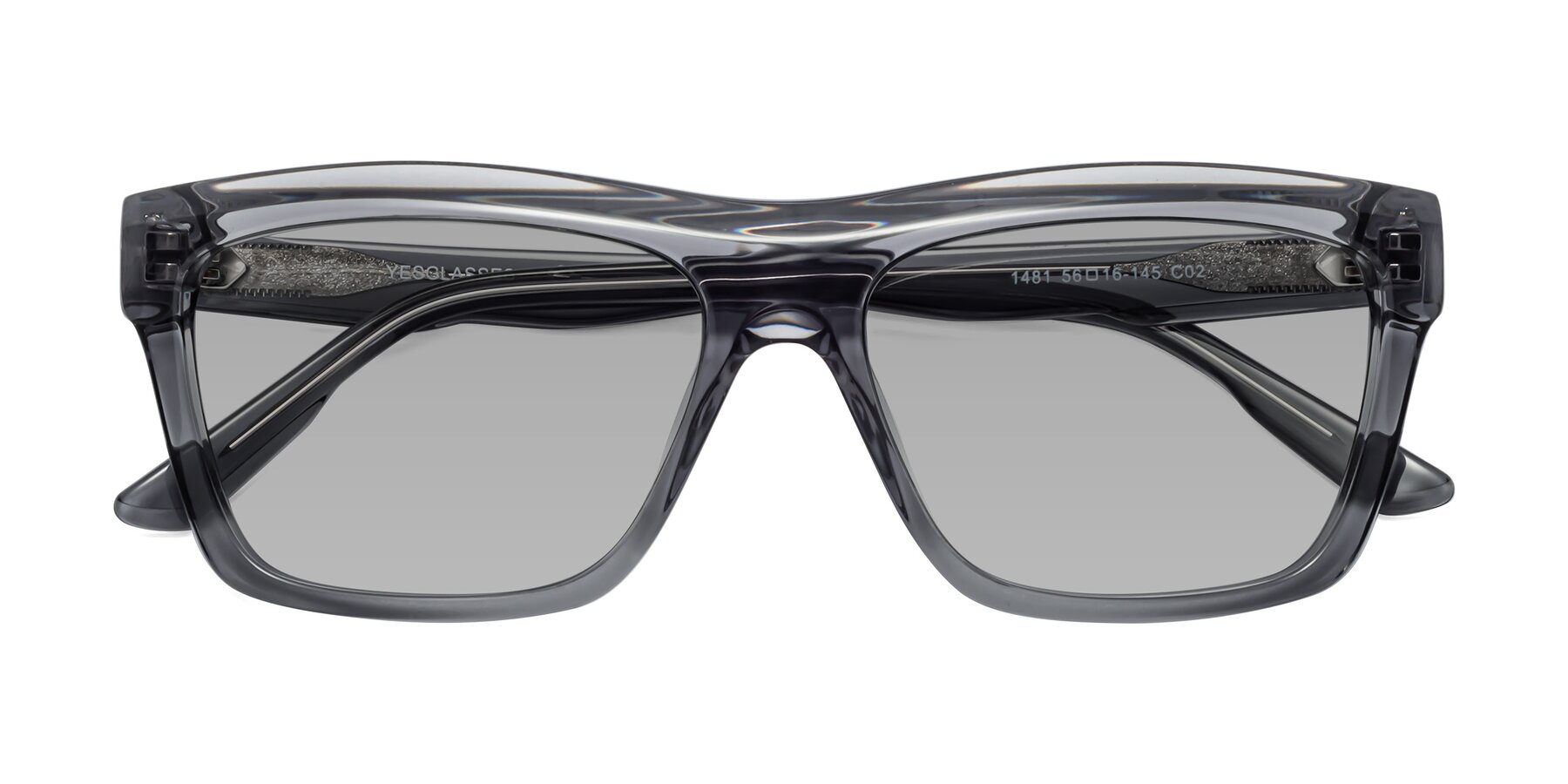 Folded Front of 1481 in Stripe Gray with Light Gray Tinted Lenses