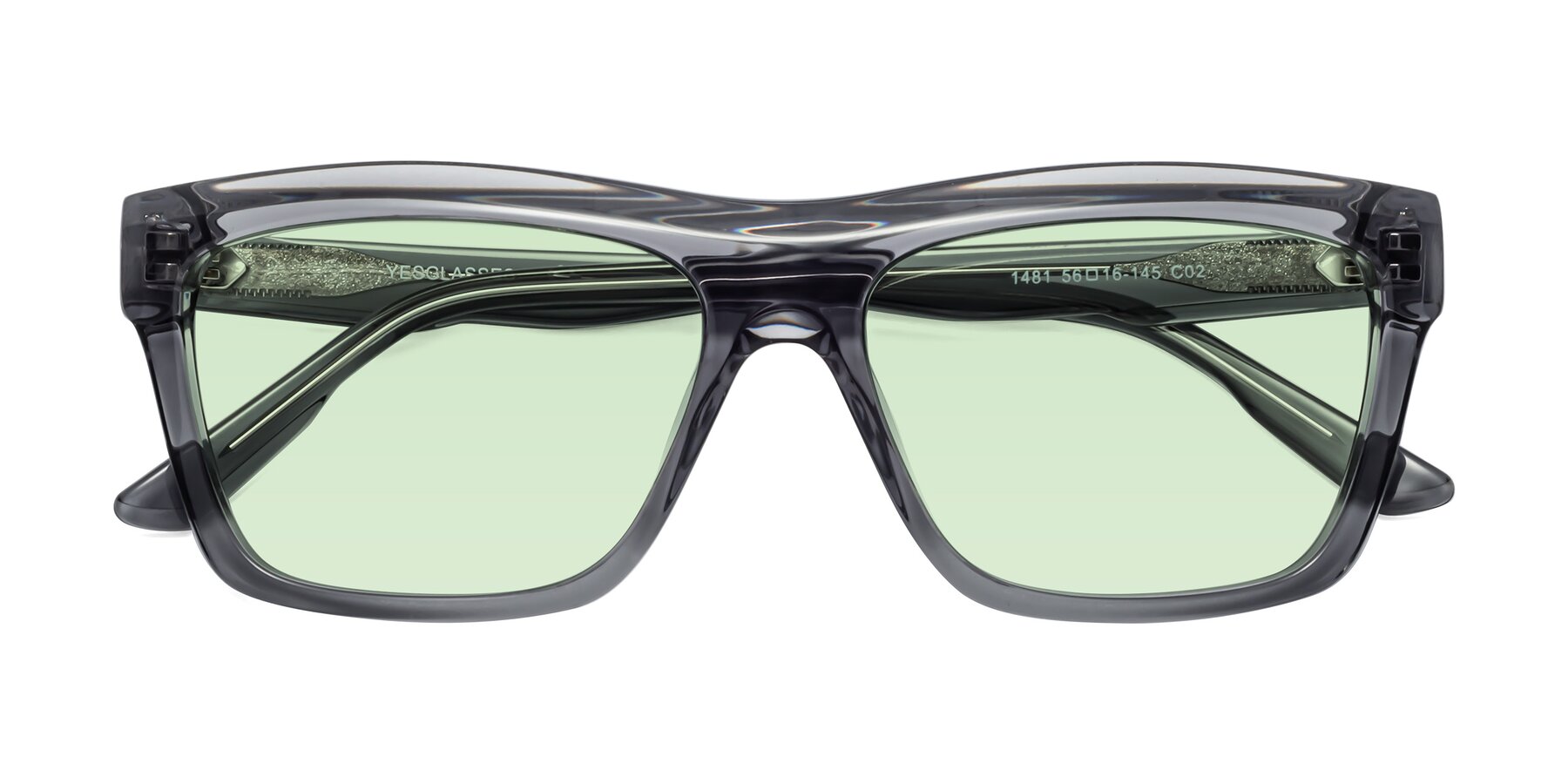 Folded Front of 1481 in Stripe Gray with Light Green Tinted Lenses