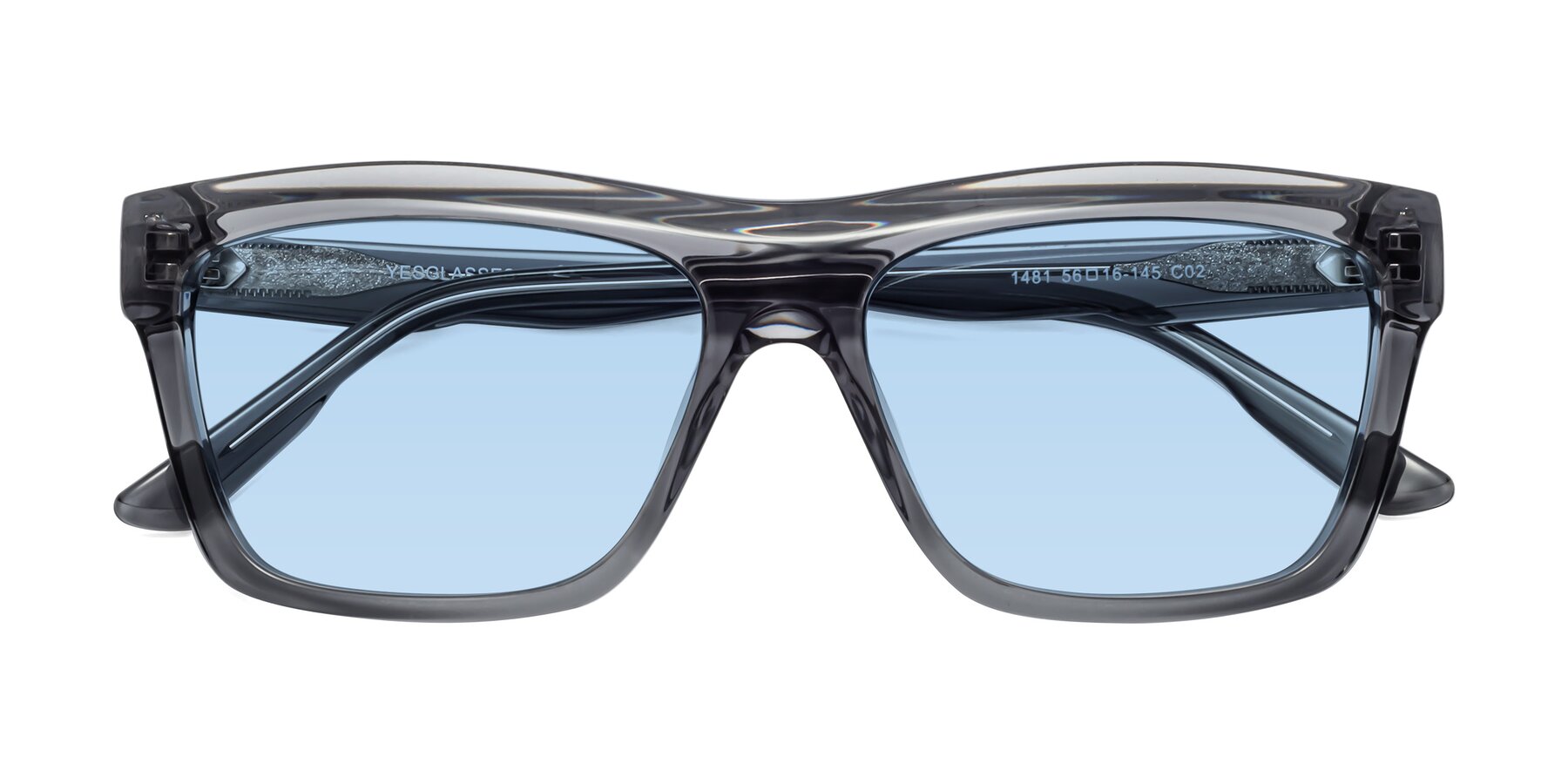 Folded Front of 1481 in Stripe Gray with Light Blue Tinted Lenses