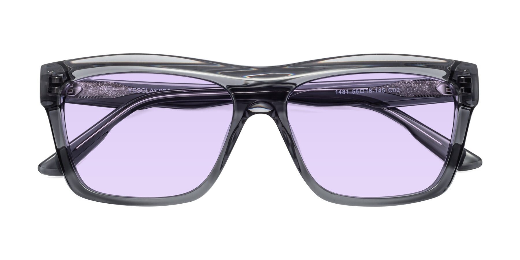 Folded Front of 1481 in Stripe Gray with Light Purple Tinted Lenses