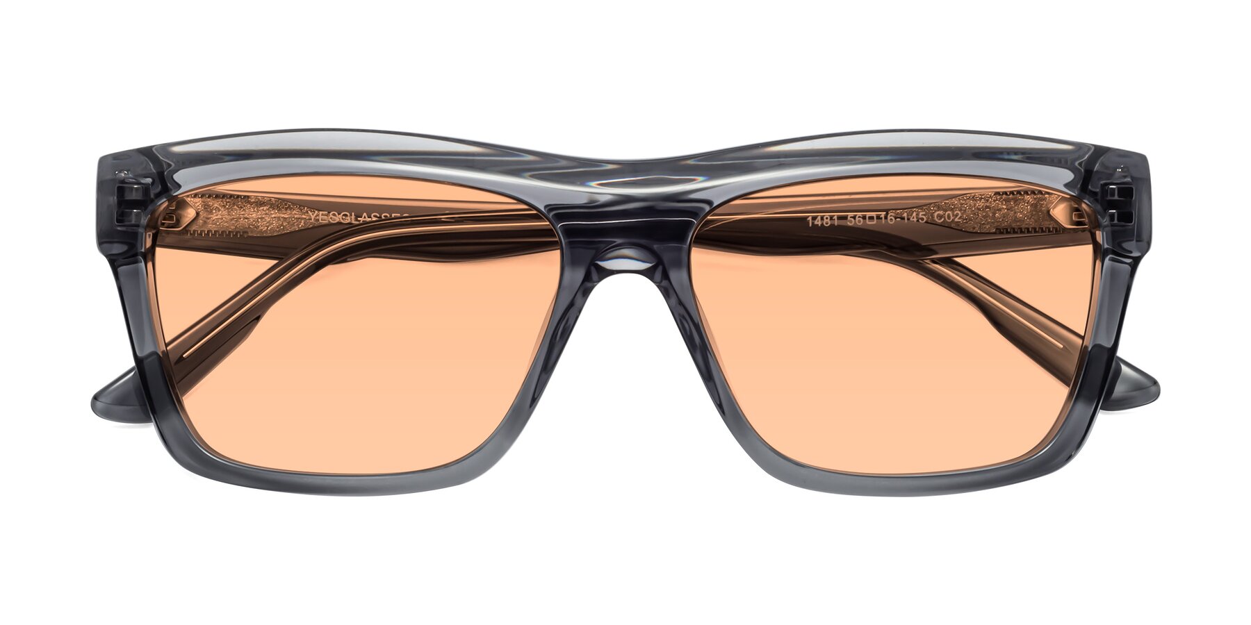 Folded Front of 1481 in Stripe Gray with Light Orange Tinted Lenses