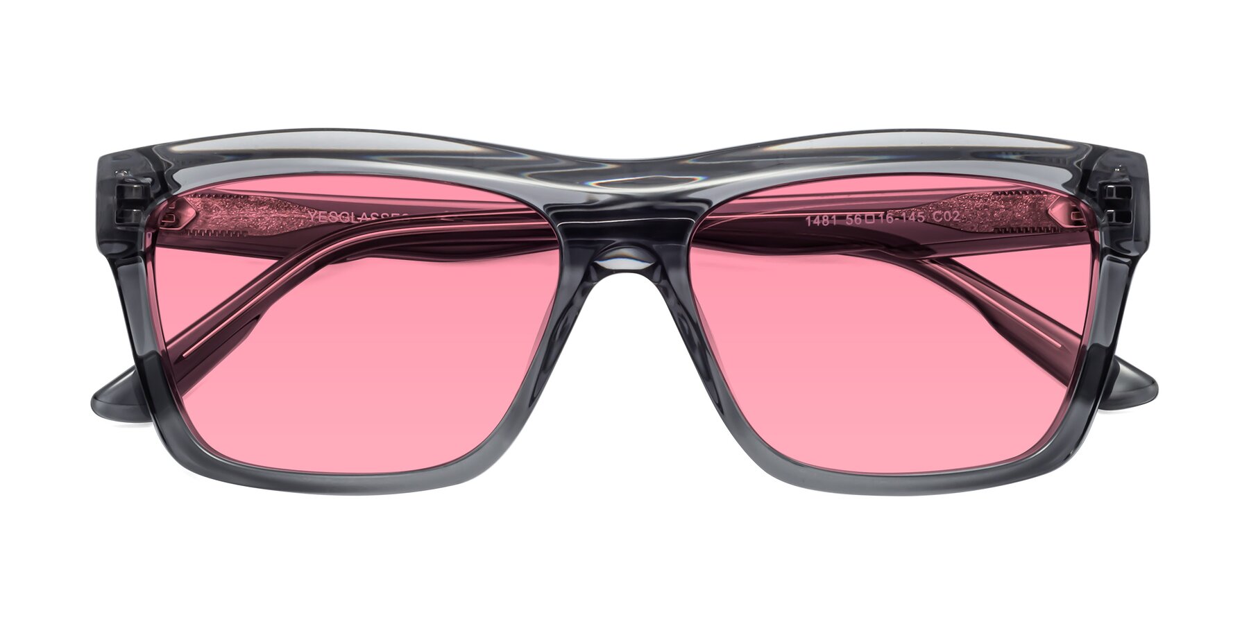 Folded Front of 1481 in Stripe Gray with Medium Pink Tinted Lenses
