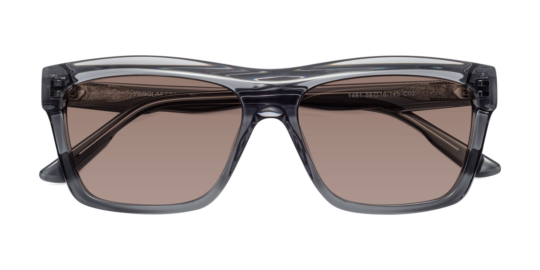 Folded Front of 1481 in Stripe Gray with Medium Brown Tinted Lenses