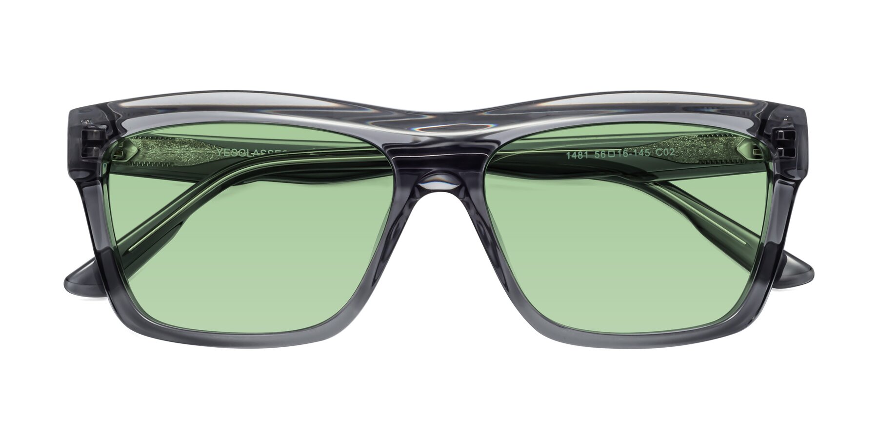 Folded Front of 1481 in Stripe Gray with Medium Green Tinted Lenses