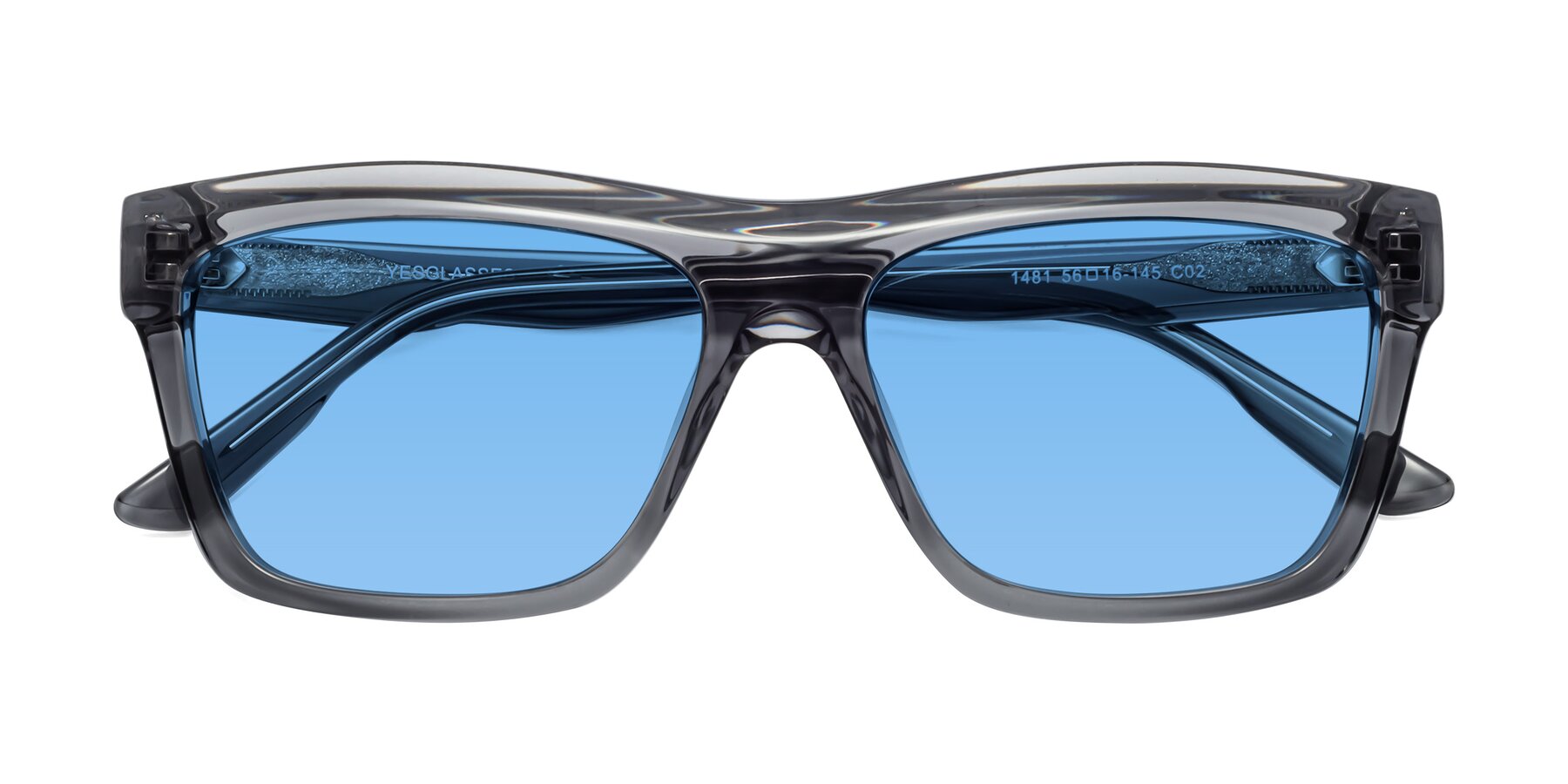 Folded Front of 1481 in Stripe Gray with Medium Blue Tinted Lenses