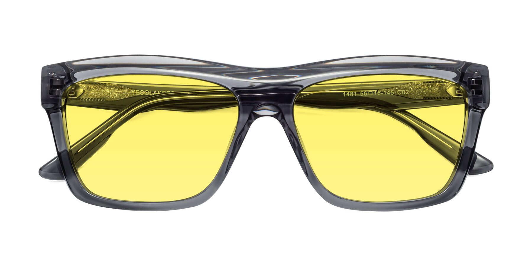 Folded Front of 1481 in Stripe Gray with Medium Yellow Tinted Lenses