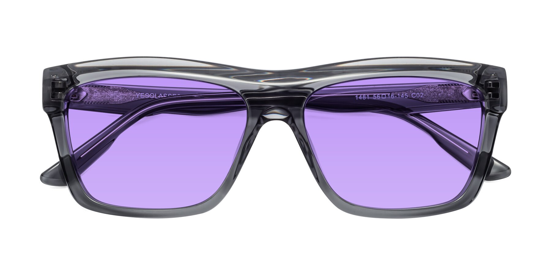 Folded Front of 1481 in Stripe Gray with Medium Purple Tinted Lenses