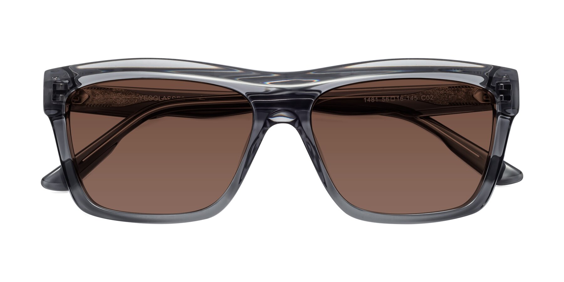 Folded Front of 1481 in Stripe Gray with Brown Tinted Lenses