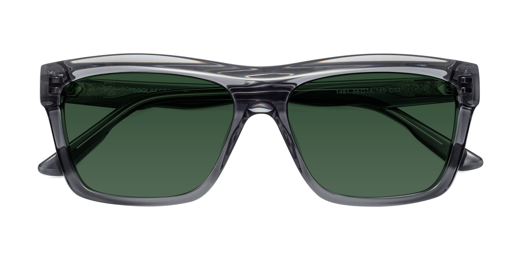 Folded Front of 1481 in Stripe Gray with Green Tinted Lenses