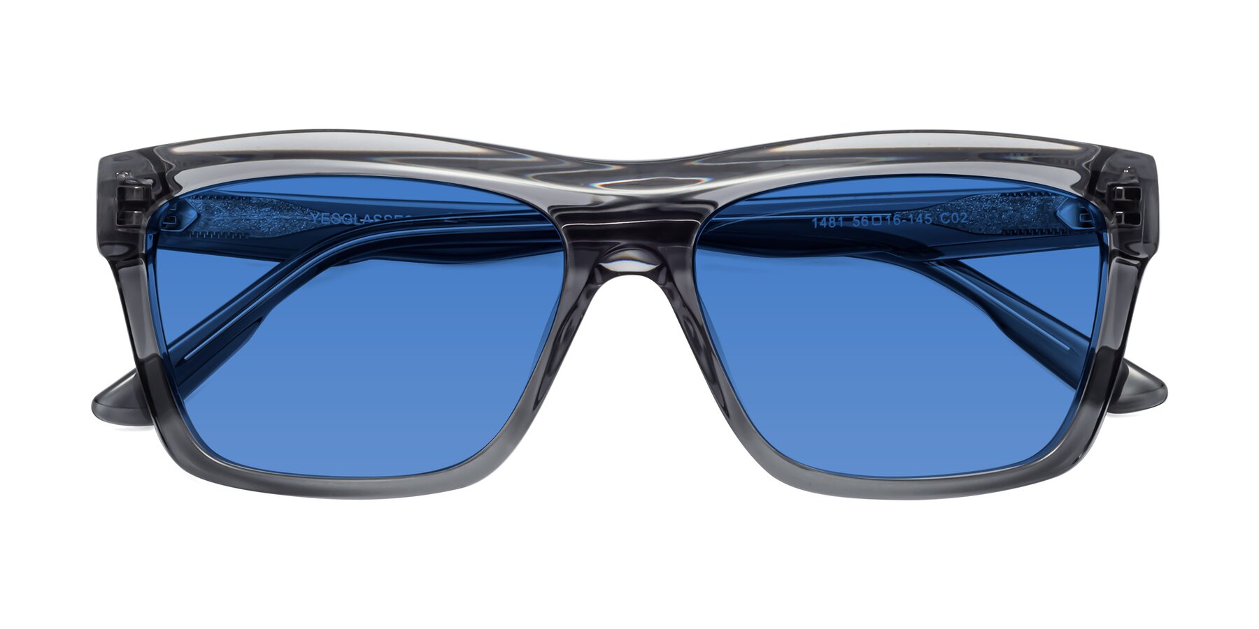 Folded Front of 1481 in Stripe Gray with Blue Tinted Lenses