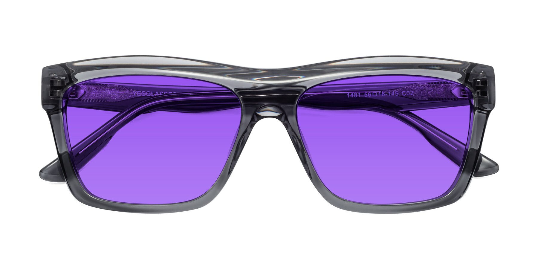 Folded Front of 1481 in Stripe Gray with Purple Tinted Lenses