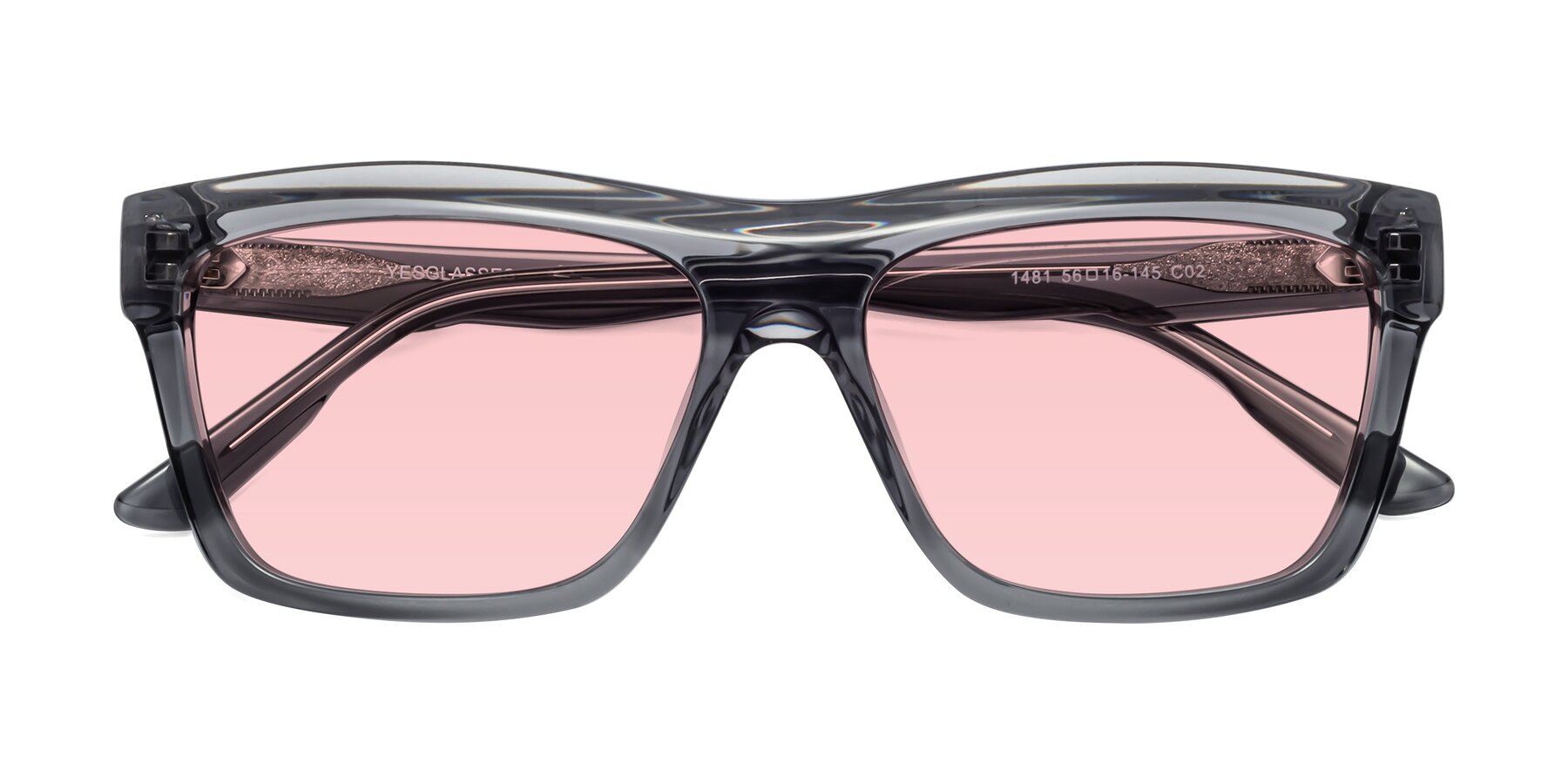 Folded Front of 1481 in Stripe Gray with Light Garnet Tinted Lenses