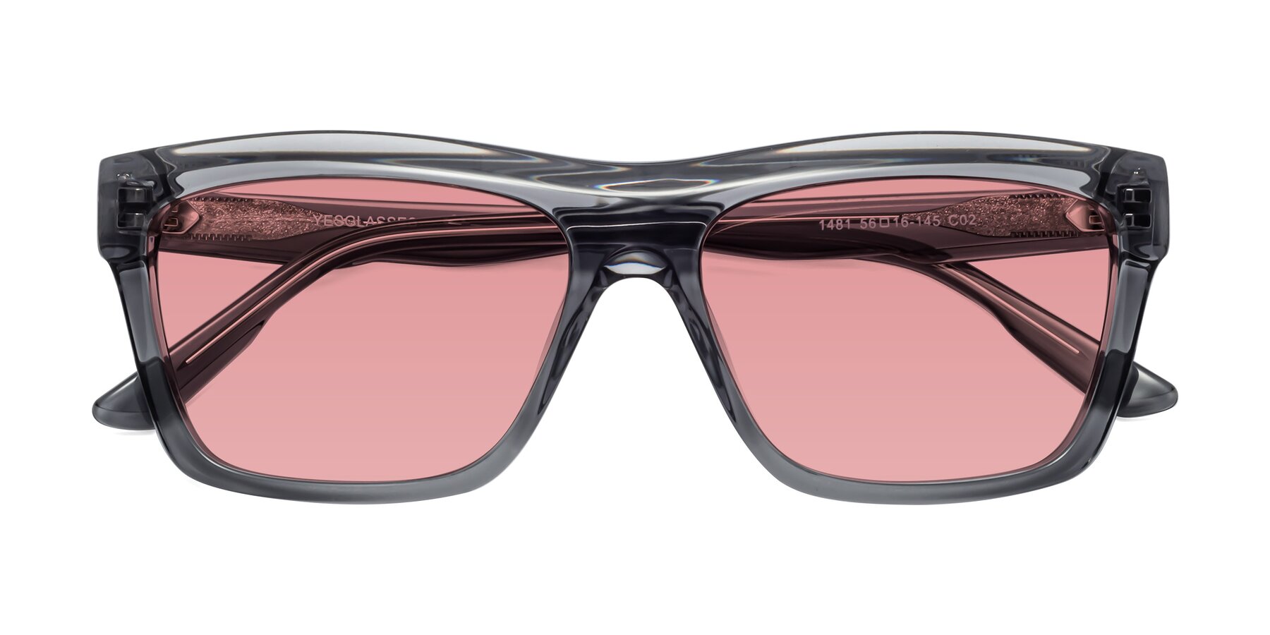 Folded Front of 1481 in Stripe Gray with Medium Garnet Tinted Lenses