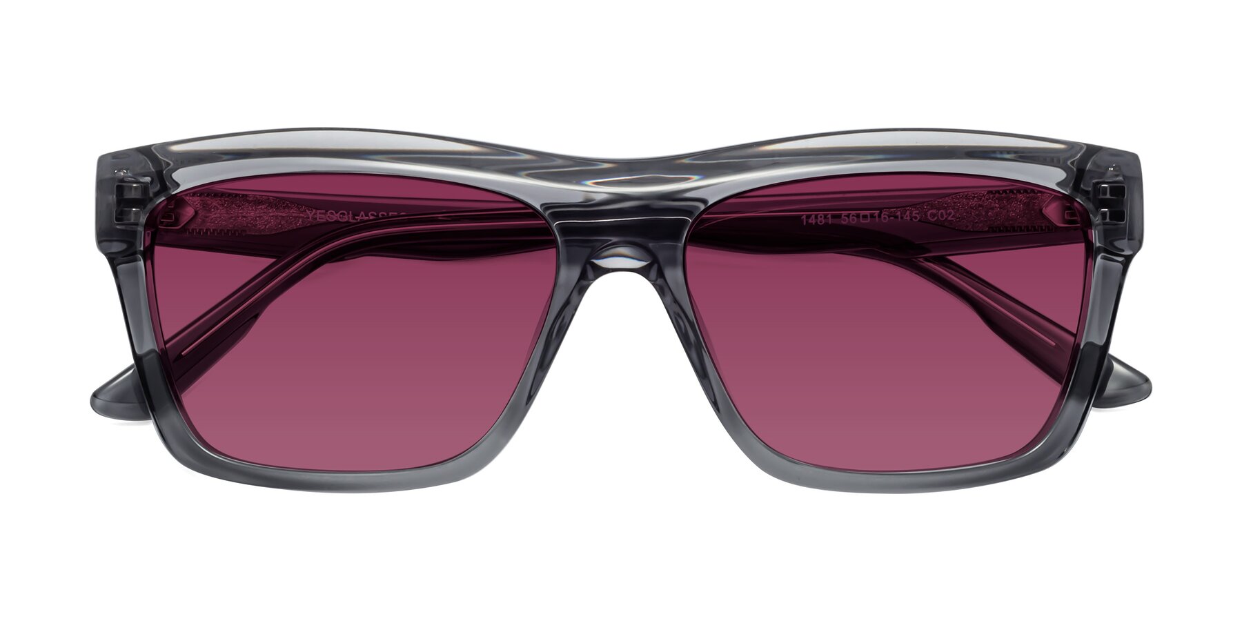 Folded Front of 1481 in Stripe Gray with Wine Tinted Lenses