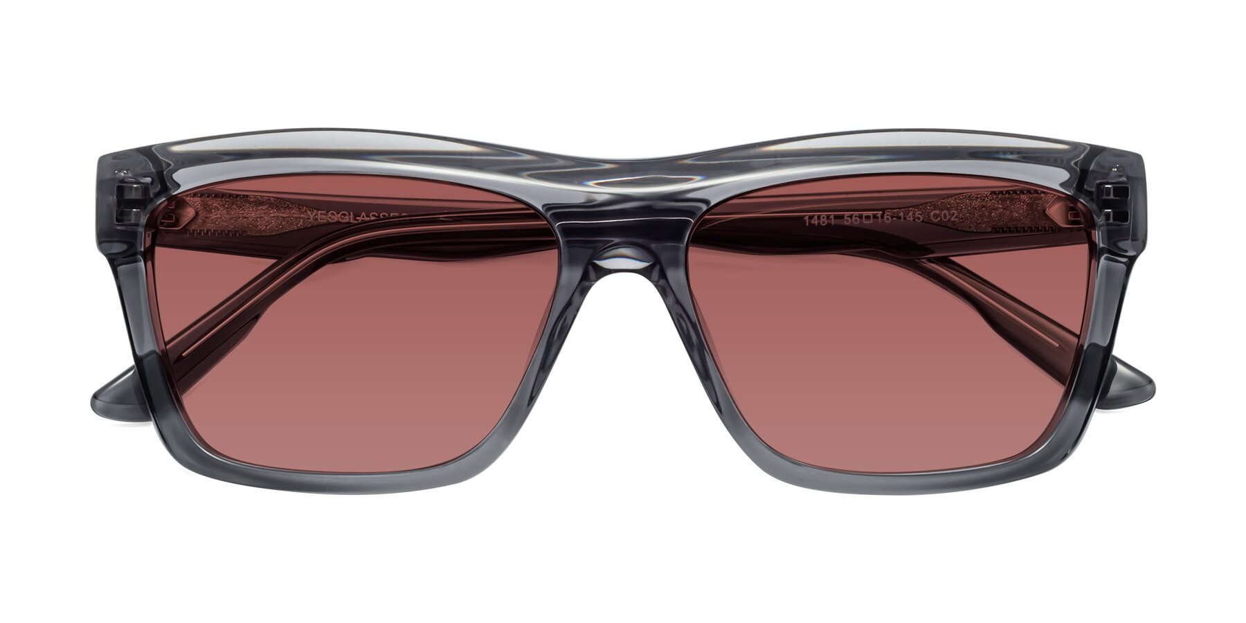 Folded Front of 1481 in Stripe Gray with Garnet Tinted Lenses