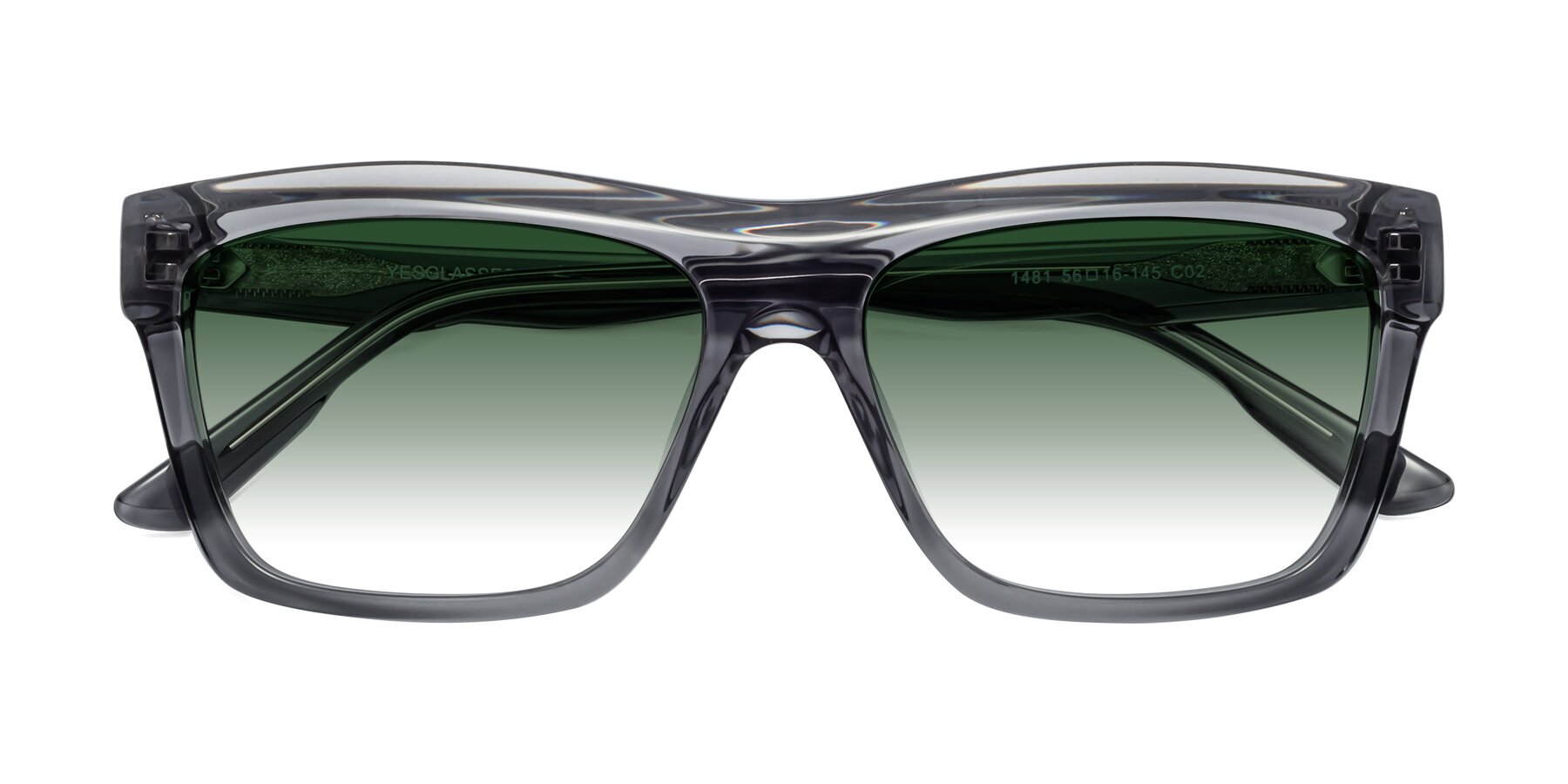 Folded Front of 1481 in Stripe Gray with Green Gradient Lenses