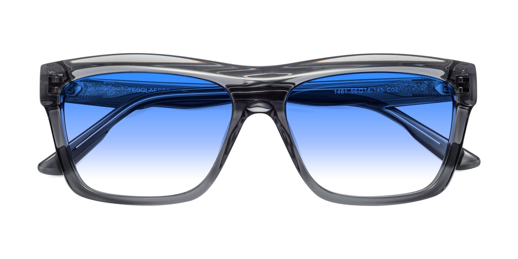 Folded Front of 1481 in Stripe Gray with Blue Gradient Lenses