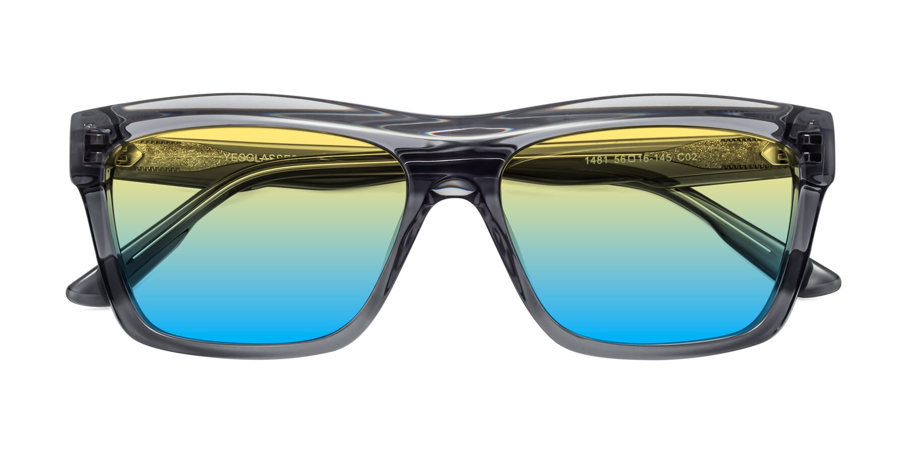 Folded Front of 1481 in Stripe Gray with Yellow / Blue Gradient Lenses