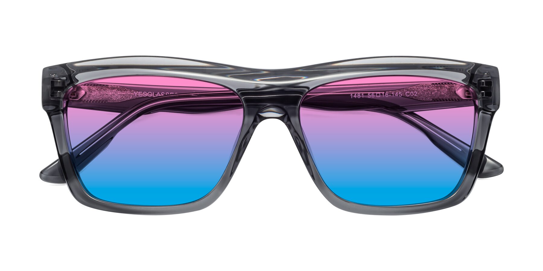 Folded Front of 1481 in Stripe Gray with Pink / Blue Gradient Lenses