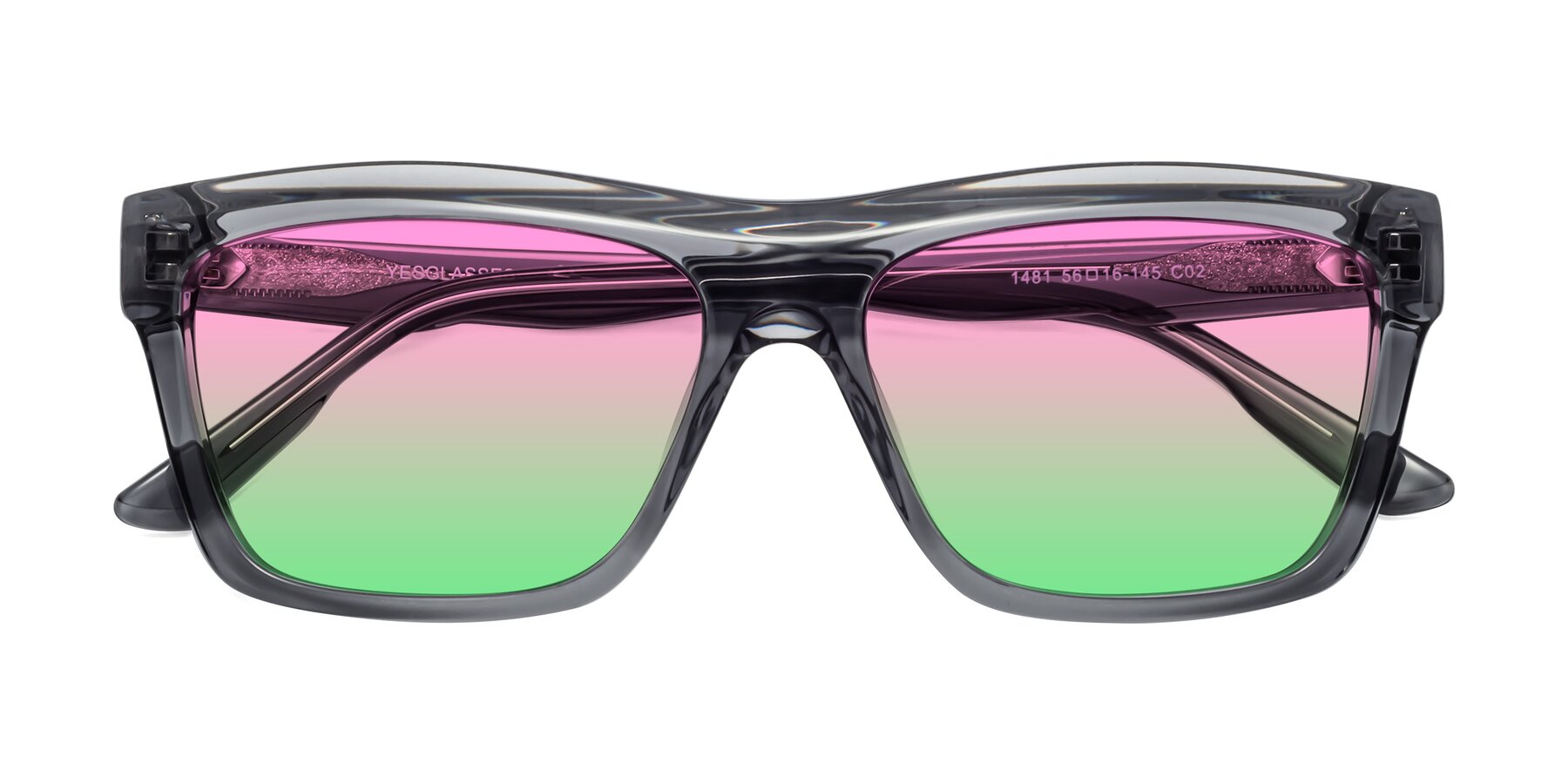 Folded Front of 1481 in Stripe Gray with Pink / Green Gradient Lenses