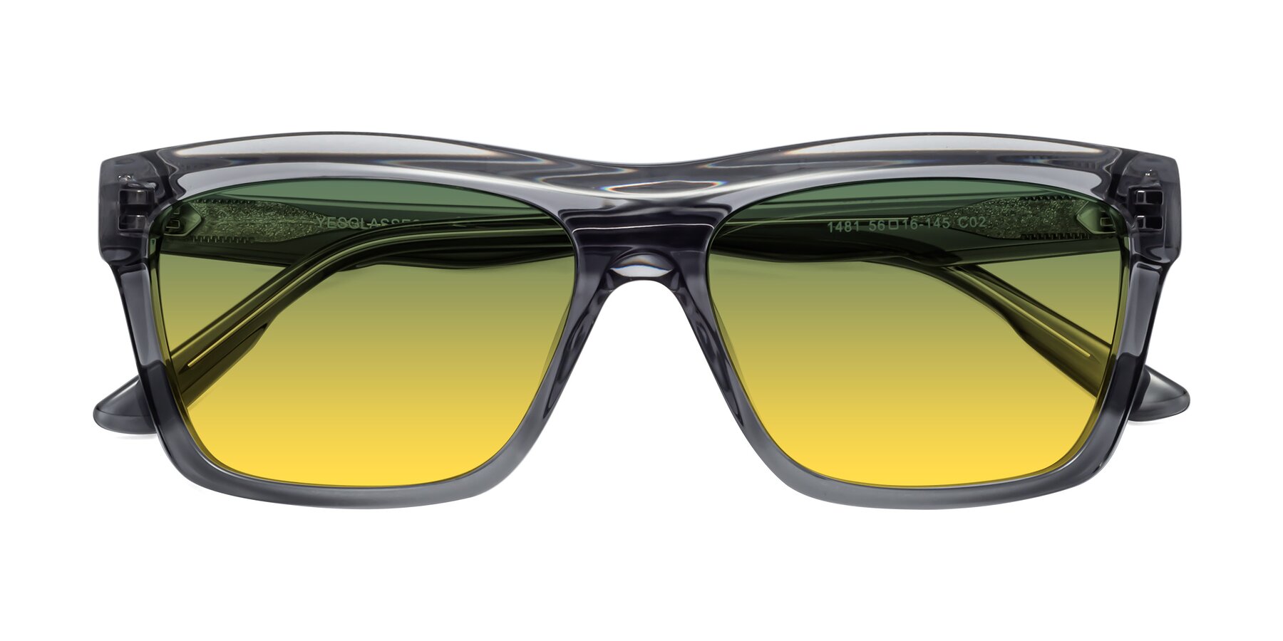 Folded Front of 1481 in Stripe Gray with Green / Yellow Gradient Lenses