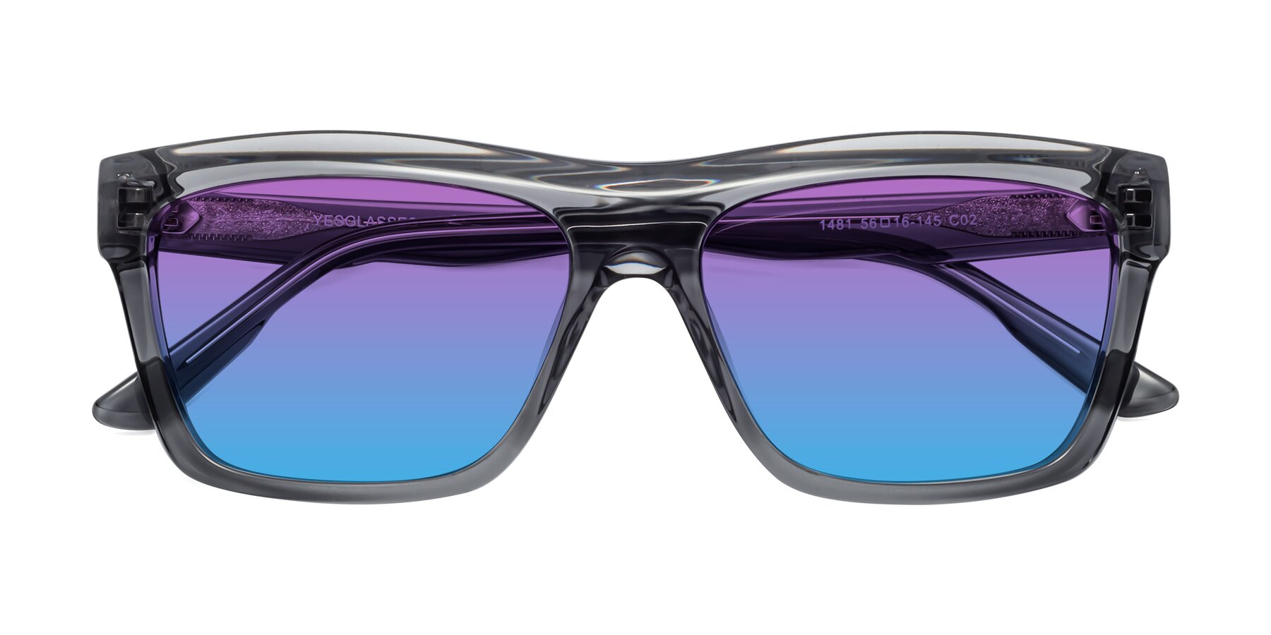 Folded Front of 1481 in Stripe Gray with Purple / Blue Gradient Lenses