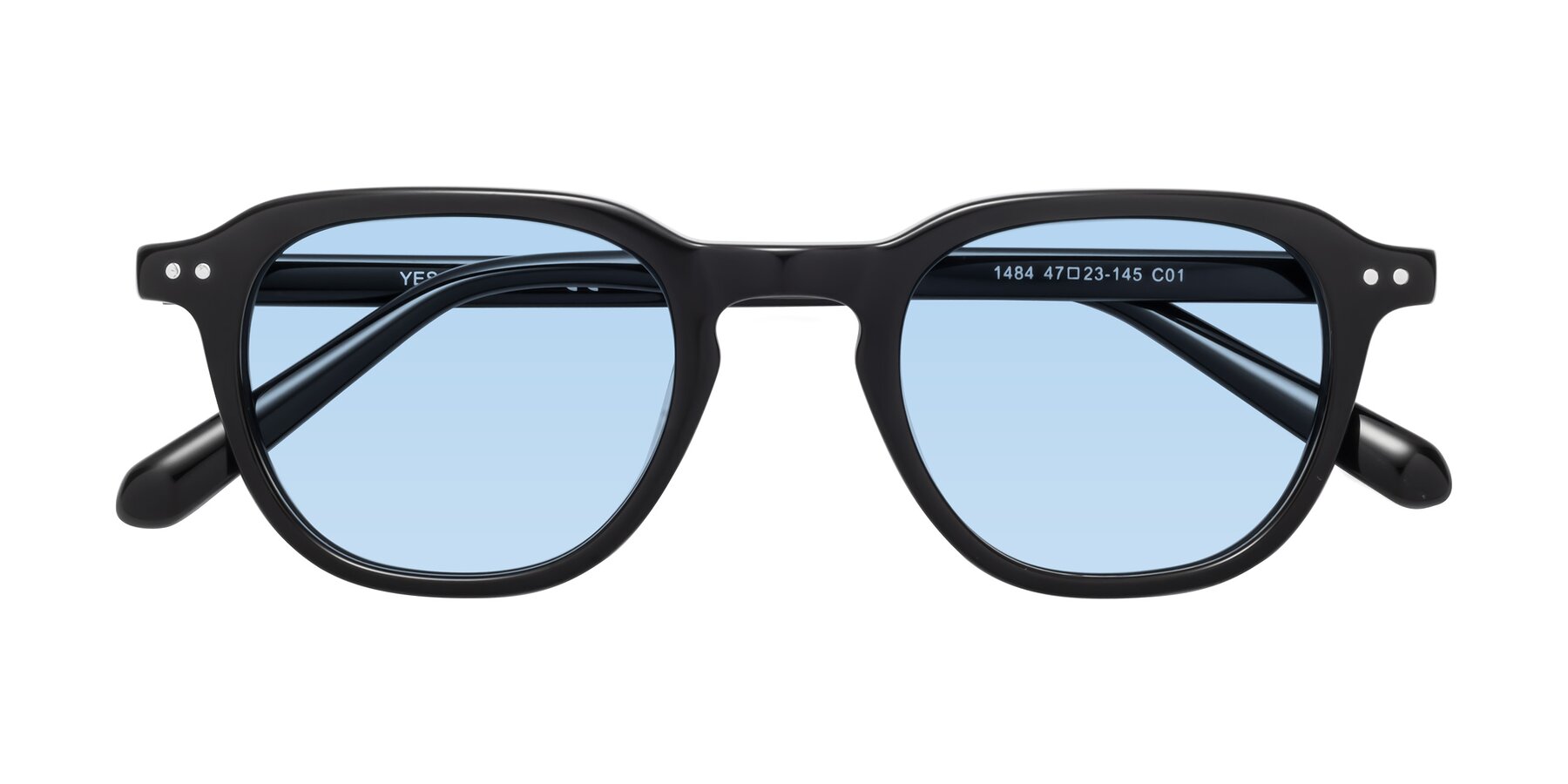 Folded Front of 1484 in Black with Light Blue Tinted Lenses