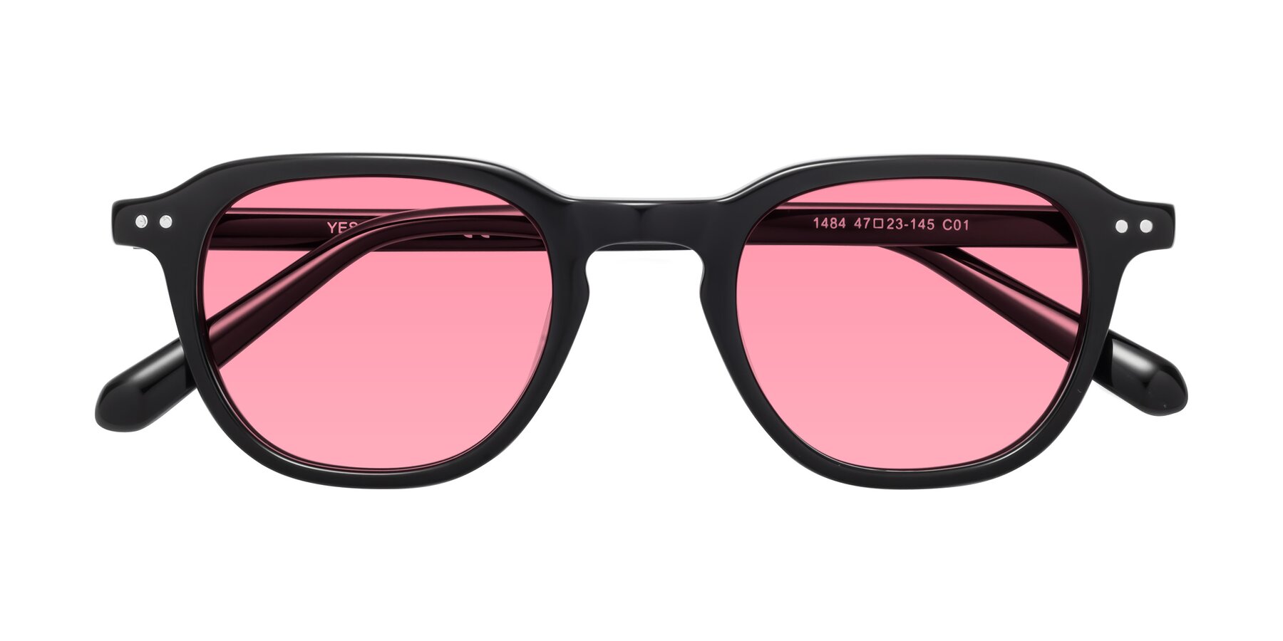 Folded Front of 1484 in Black with Medium Pink Tinted Lenses
