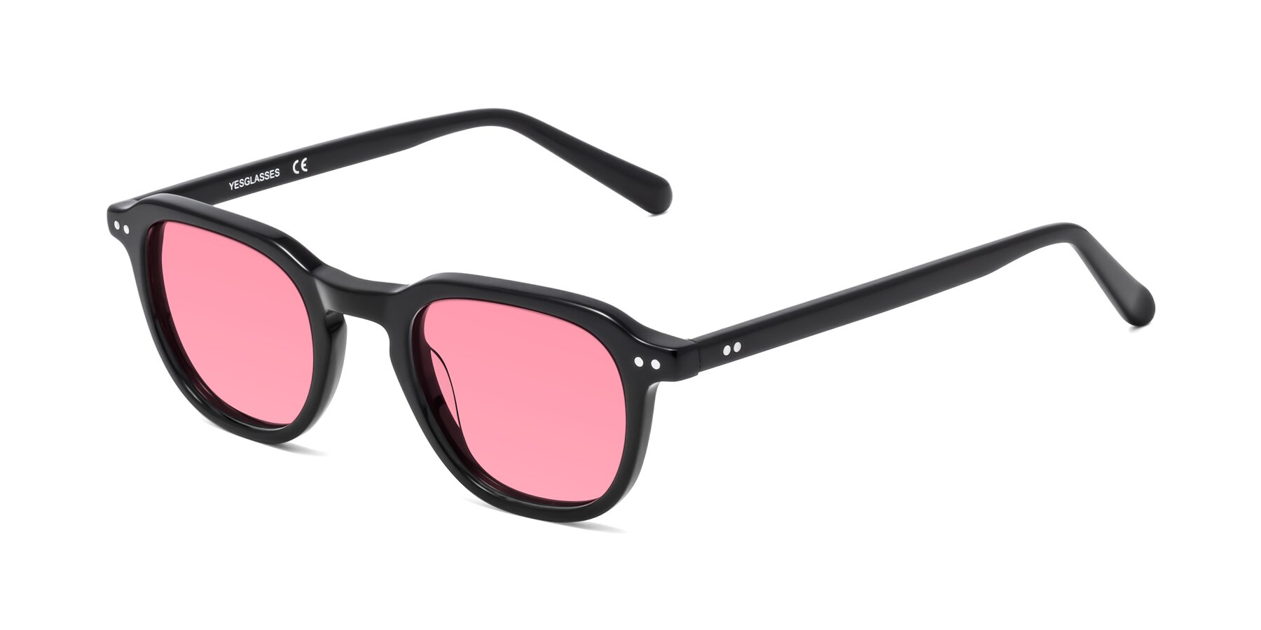 Angle of 1484 in Black with Medium Pink Tinted Lenses