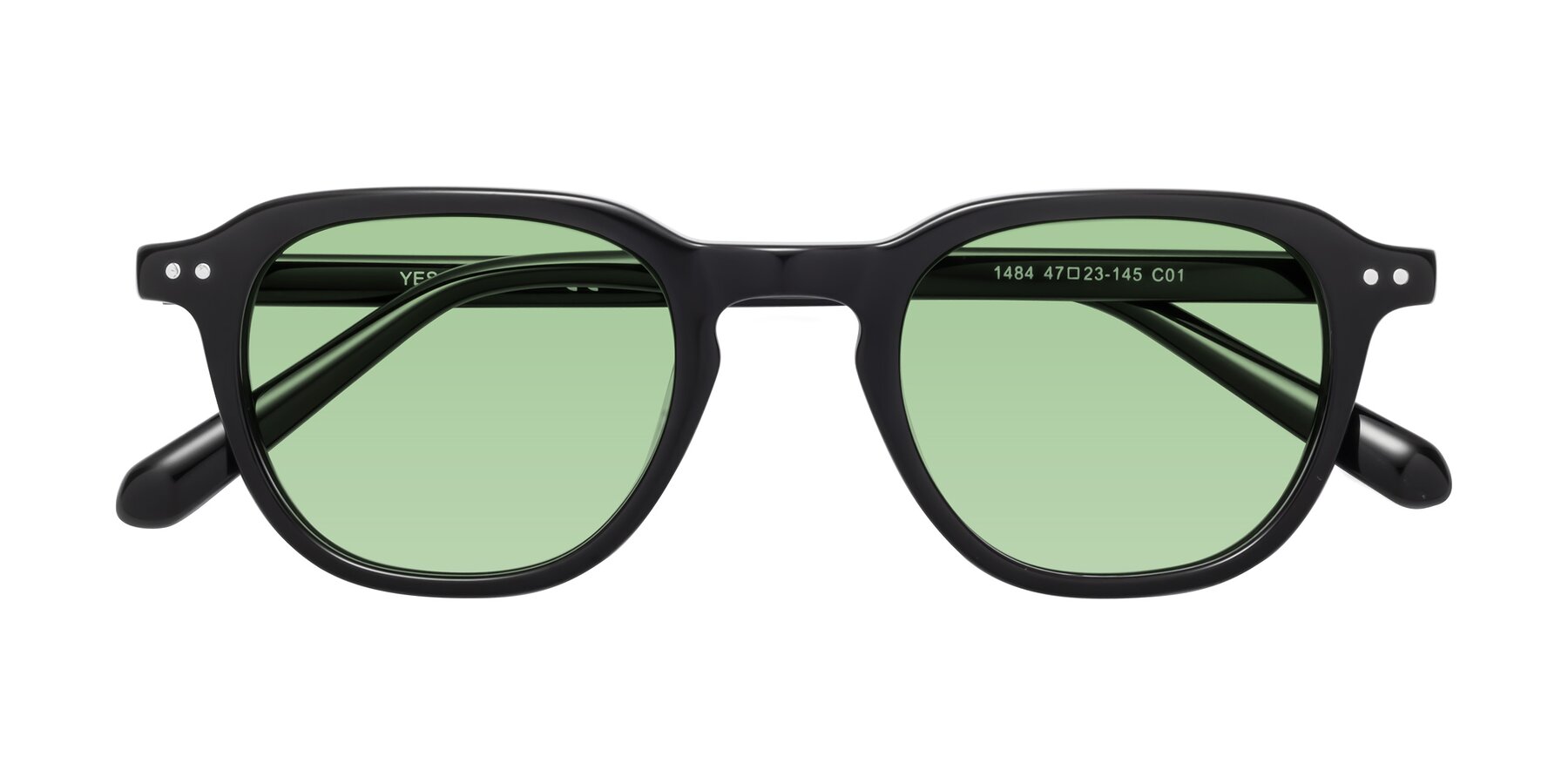 Folded Front of 1484 in Black with Medium Green Tinted Lenses