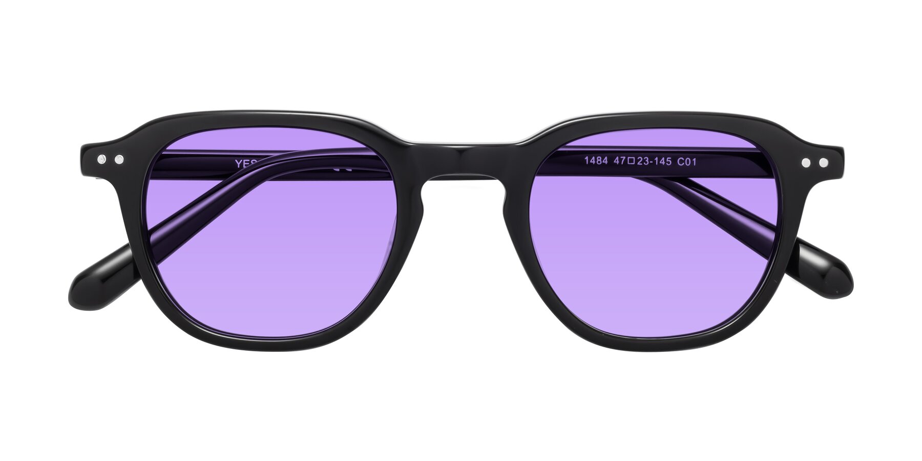 Folded Front of 1484 in Black with Medium Purple Tinted Lenses