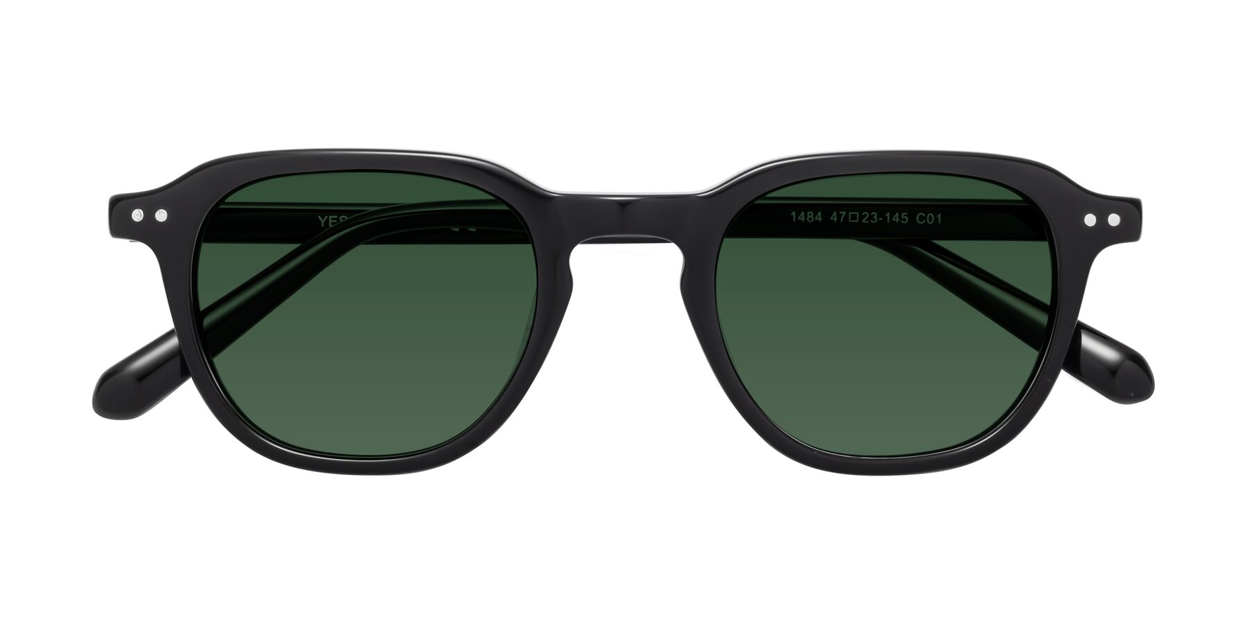 Folded Front of 1484 in Black with Green Tinted Lenses