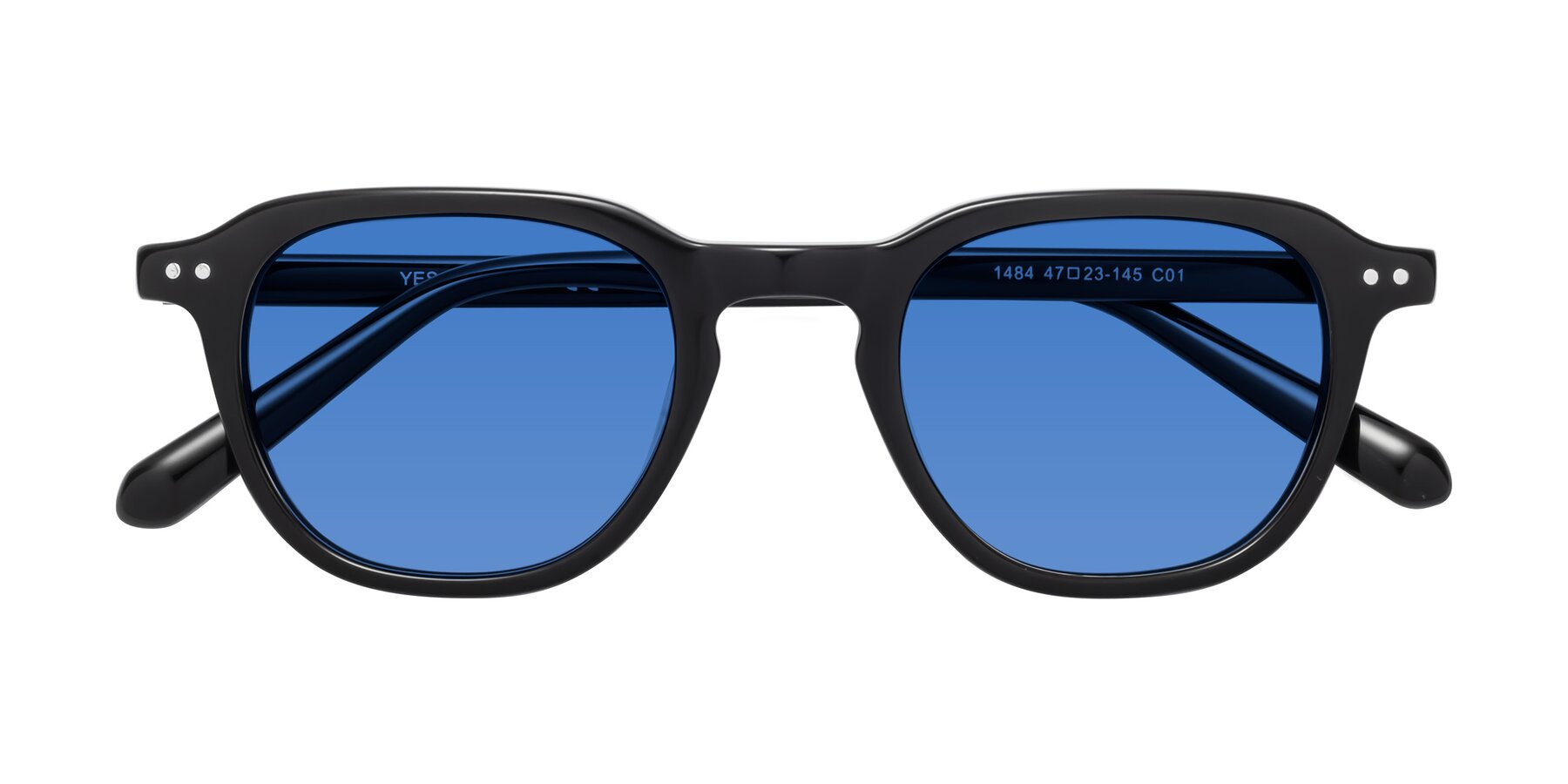 Folded Front of 1484 in Black with Blue Tinted Lenses