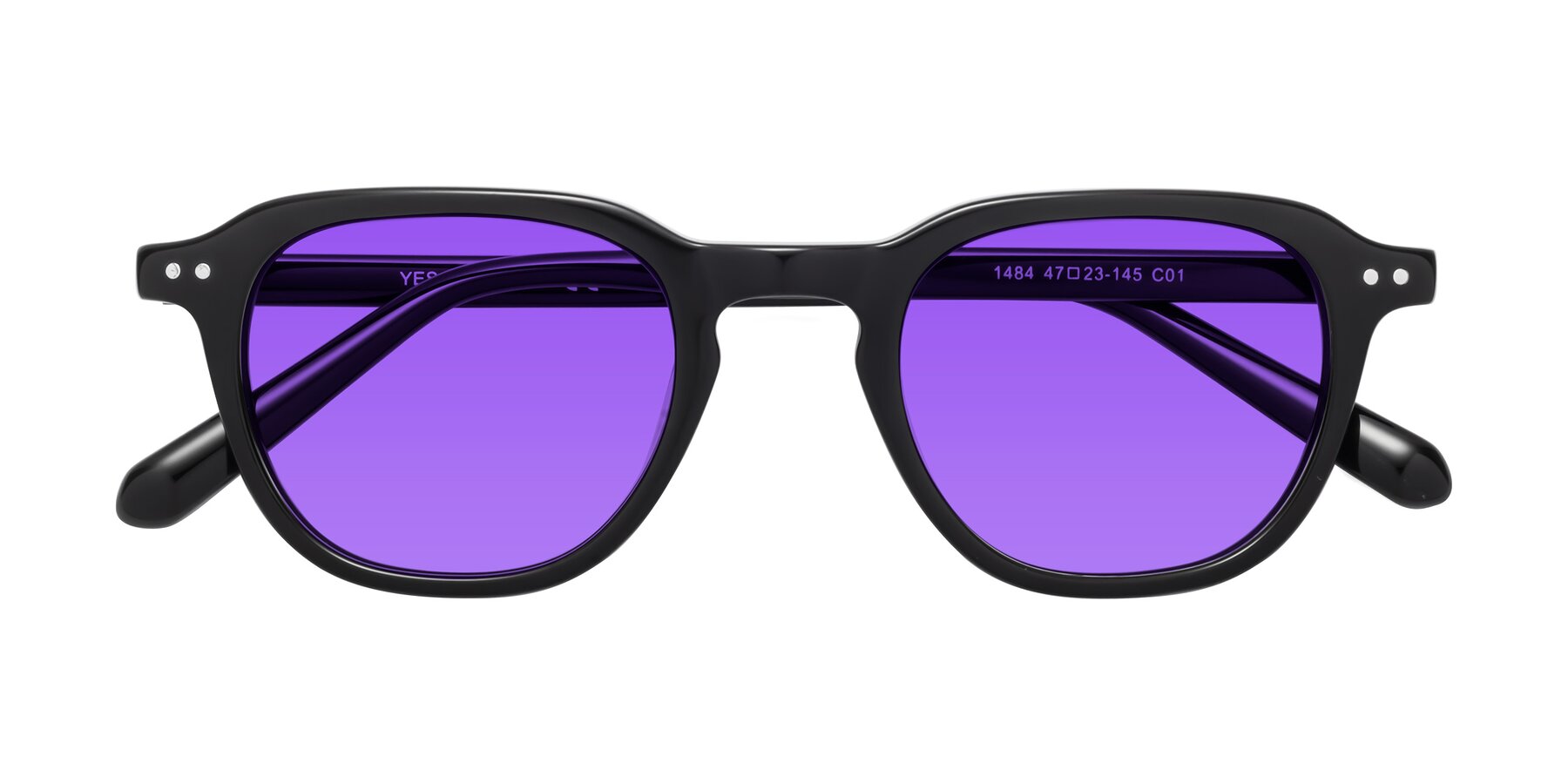 Folded Front of 1484 in Black with Purple Tinted Lenses