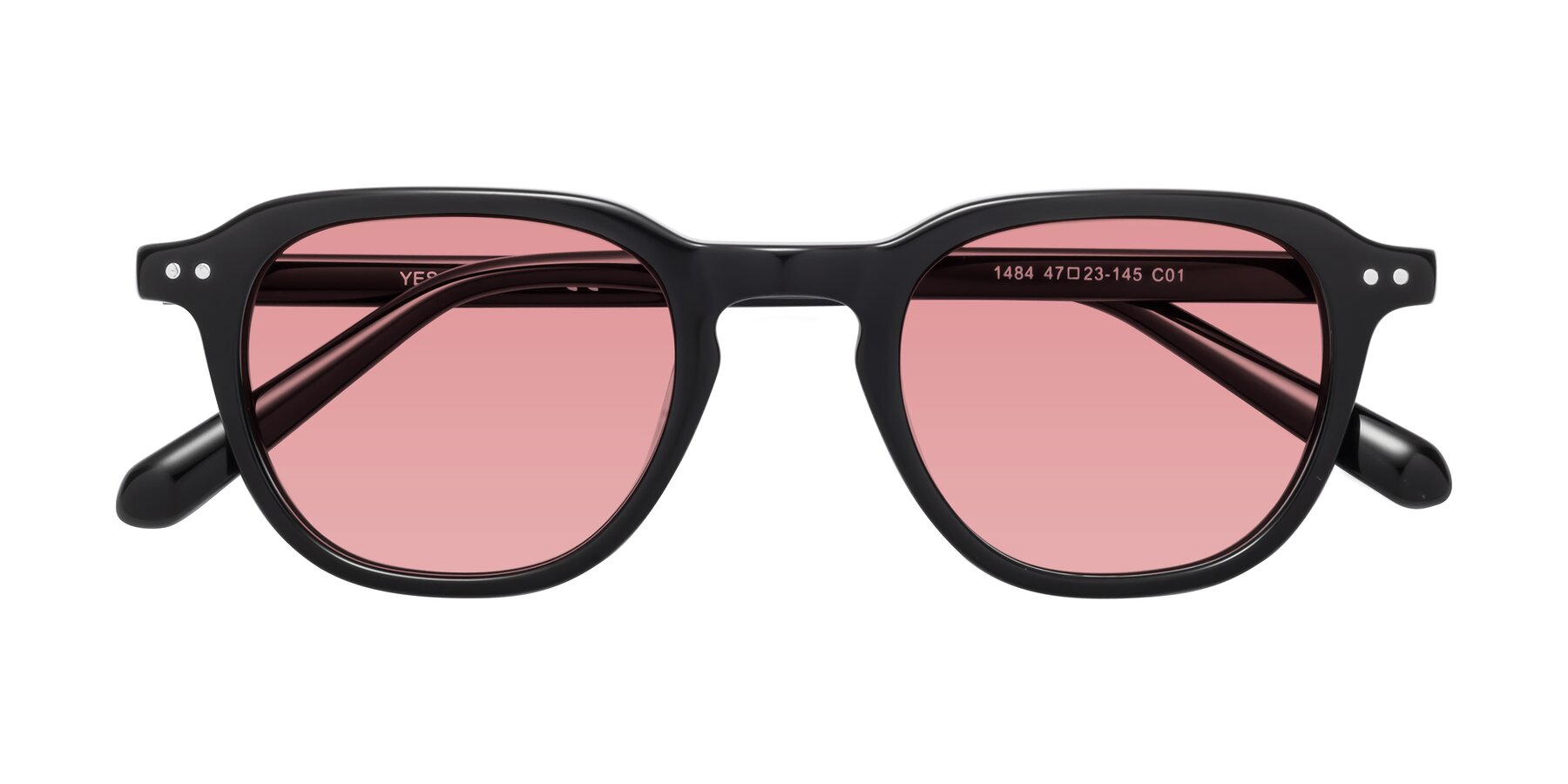 Folded Front of 1484 in Black with Medium Garnet Tinted Lenses