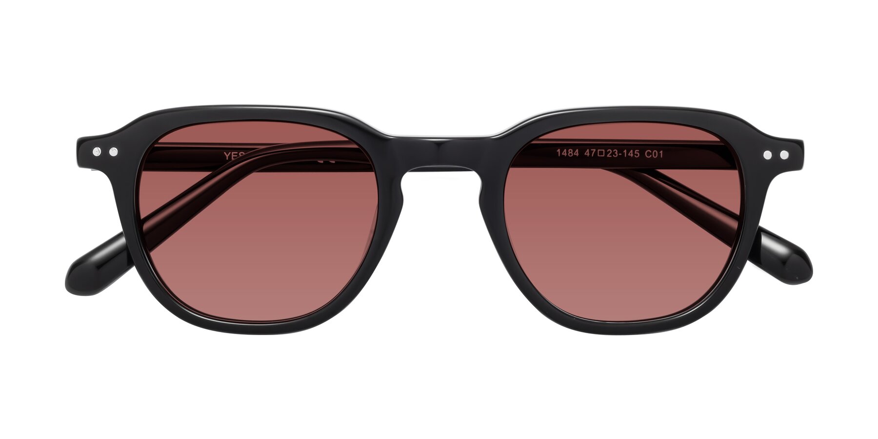 Folded Front of 1484 in Black with Garnet Tinted Lenses