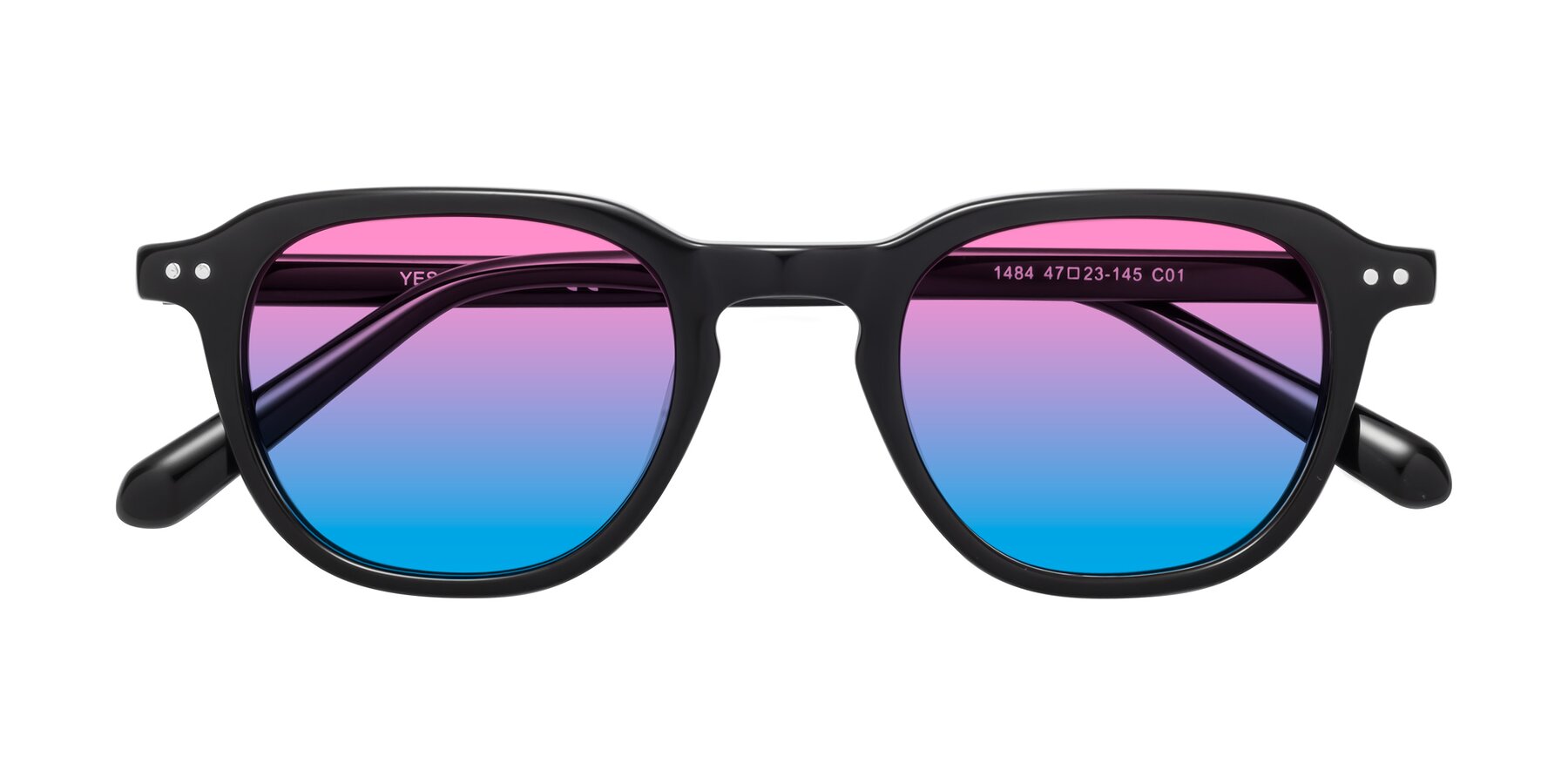 Folded Front of 1484 in Black with Pink / Blue Gradient Lenses