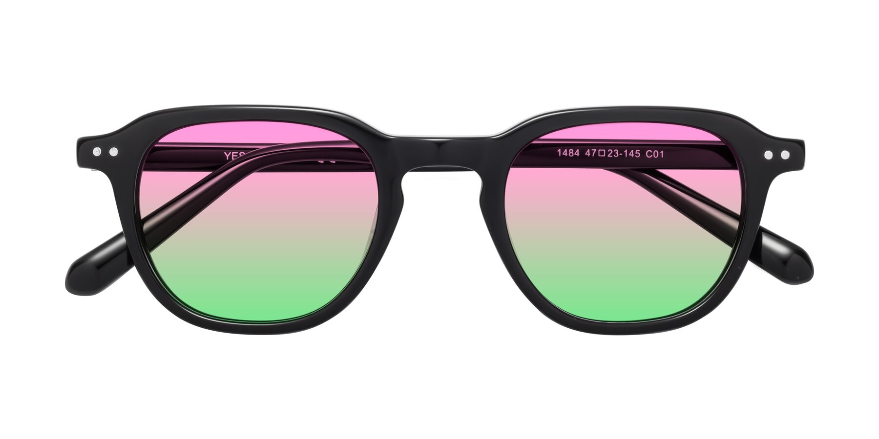 Folded Front of 1484 in Black with Pink / Green Gradient Lenses