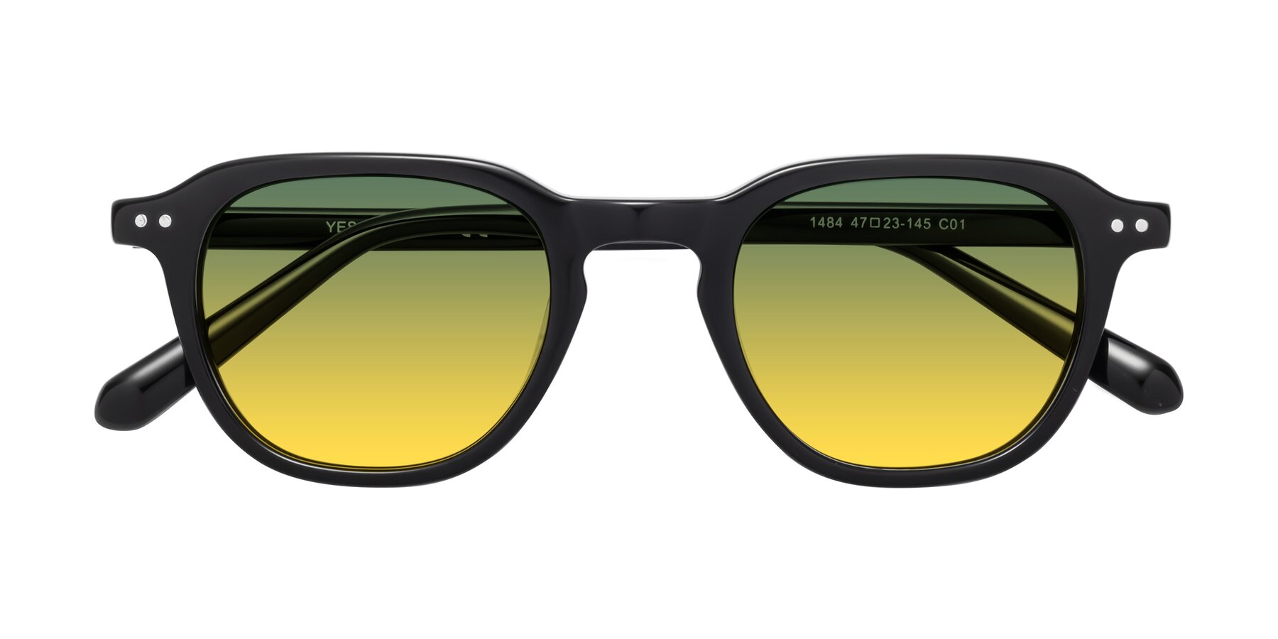 Folded Front of 1484 in Black with Green / Yellow Gradient Lenses
