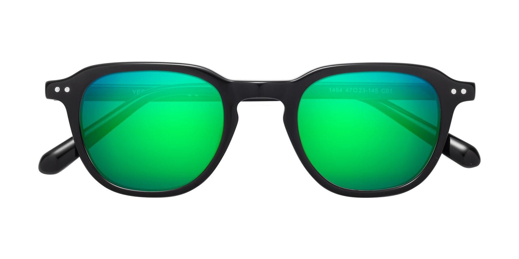 Folded Front of 1484 in Black with Green Mirrored Lenses